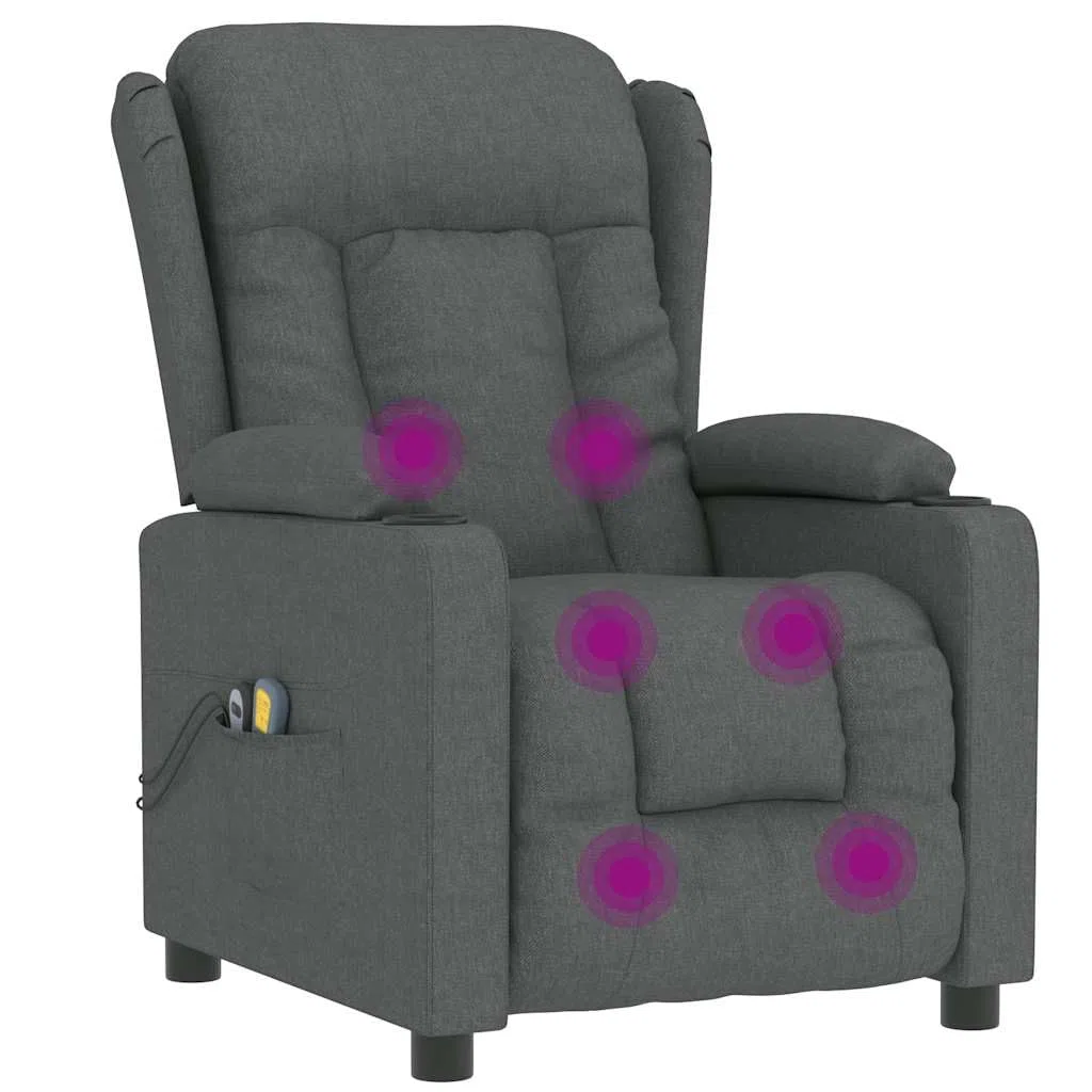 vidaXL Massagesessel, Sessel Verstellbar Elektrisch, Relaxsessel mit Liegefunktion Vibrationsfunktion, Ohrensessel Fernsehsessel, Dunkelgrau Stoff