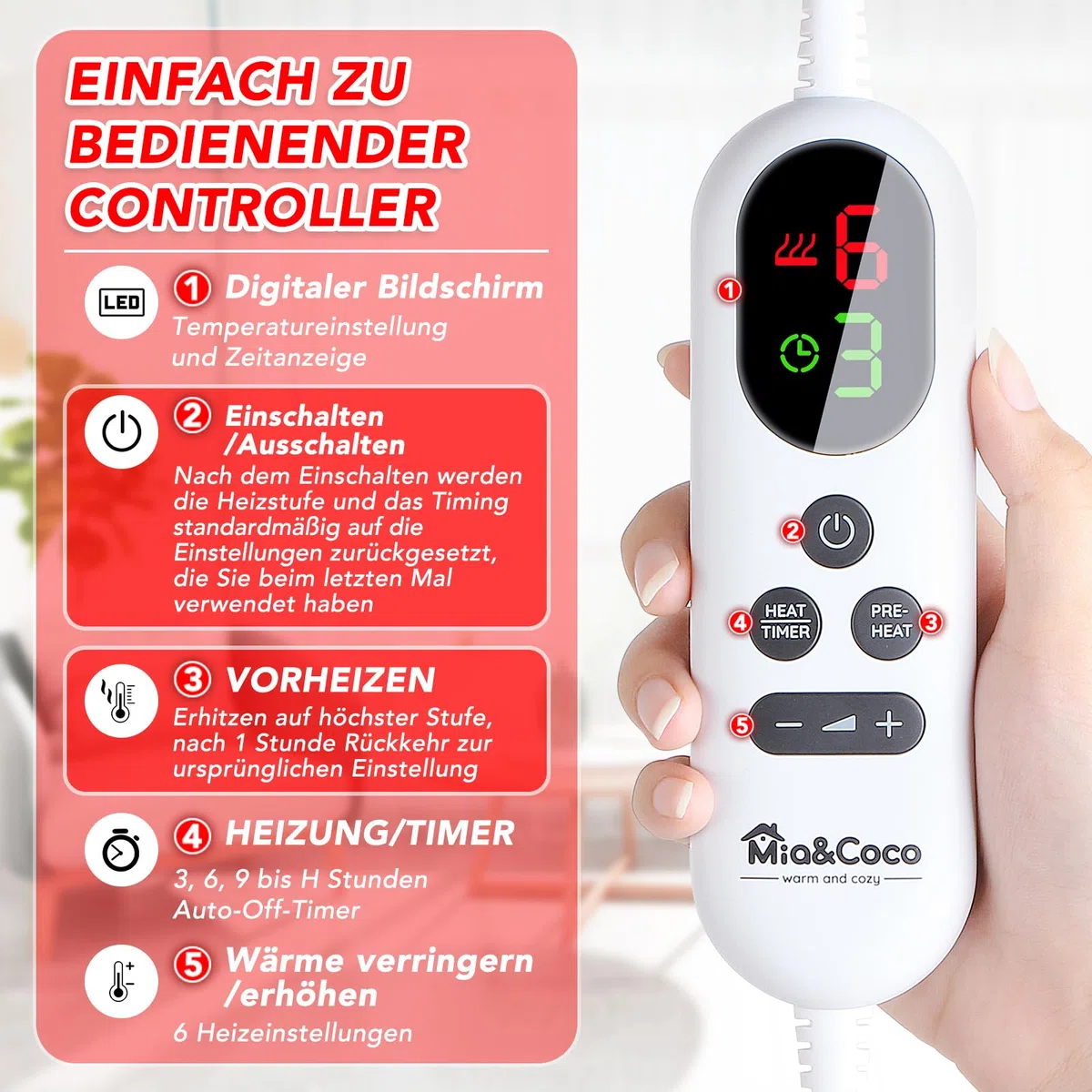 Heizkissen für Rücken Schulter Nacken 60x100cm Wärmekissen mit Abschaltautomatik, Schnelle Erwärmung, mit Taillenriemen, Rückenwärmer Heizdecke 6 Heizstufen, Auto-OFF-Timer, Flanell, Waschbar, Grau