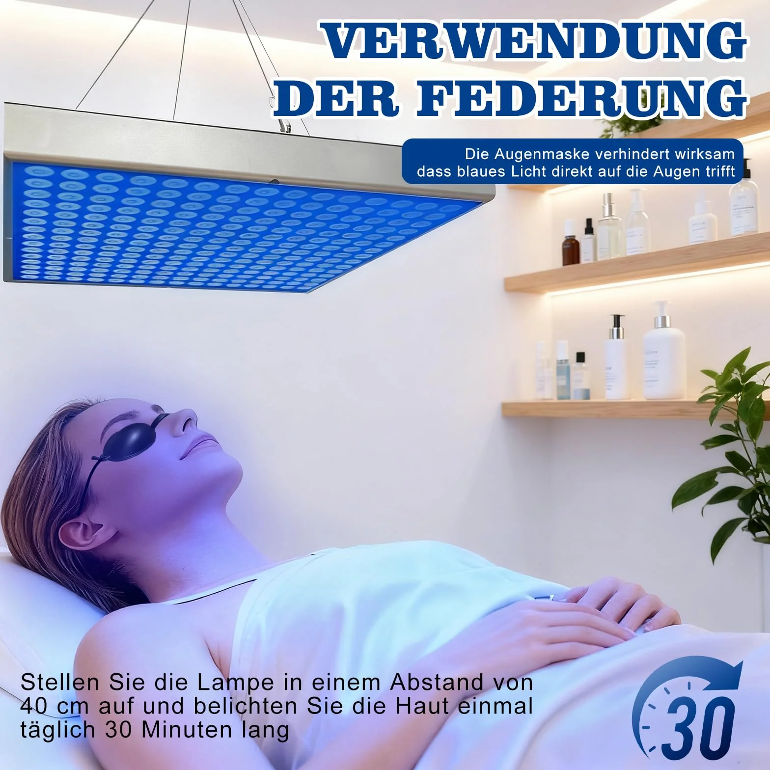 Bräunungslicht Solarium Portable Tanning Lamp für Home Gesichtsbräunung Tageslicht für Gesicht und Körper für zu Hause with Adjustable Stand and Hanging Hooks (Blau)