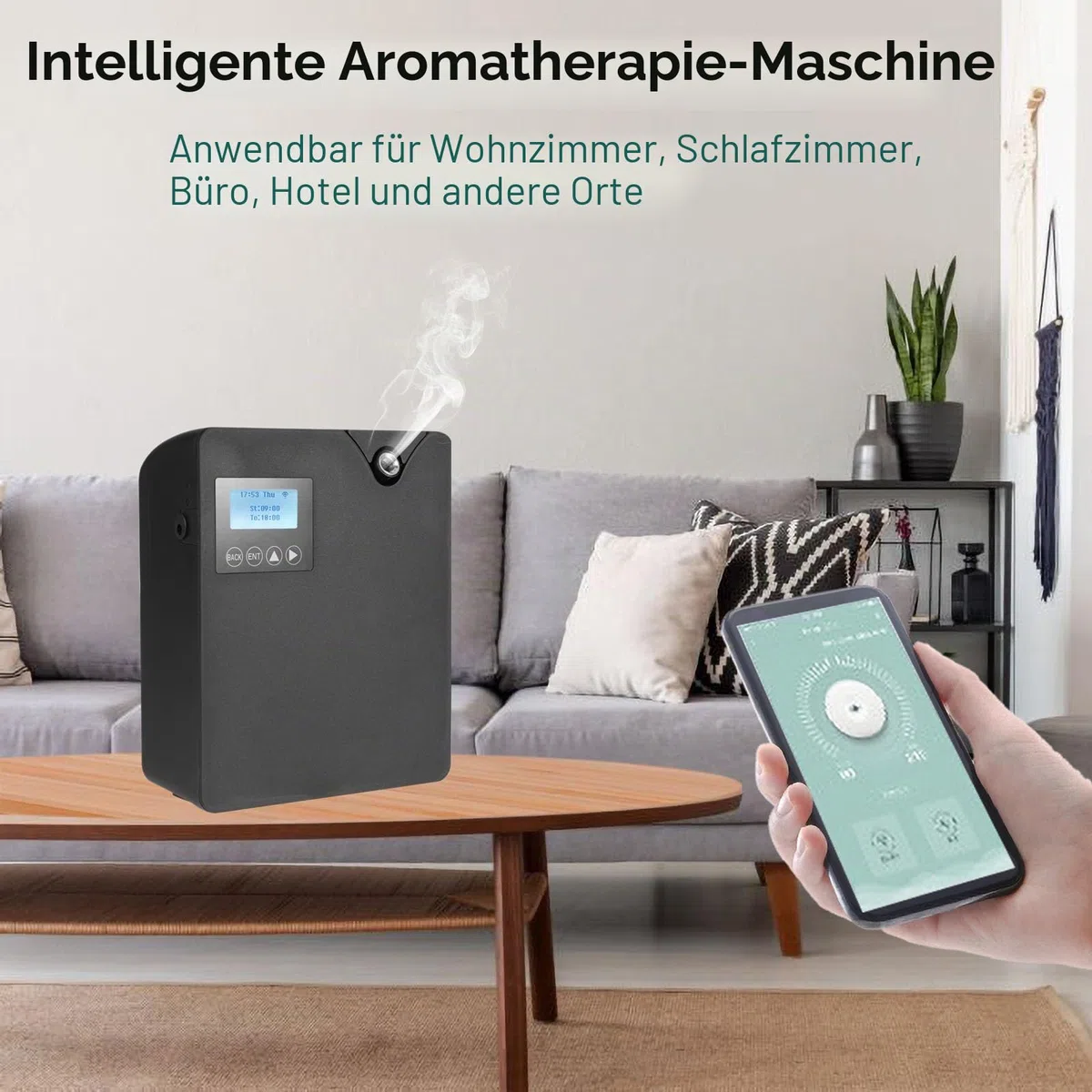 300ml Aroma Diffuser für Duftöle, Luftbefeuchter Mit Bluetooth und WLAN, Bedeckung 2000㎡, Premium Kaltvernebelung Aroma Diffuser Für Schlafzimmer, Büro, Spa (Schwarz)