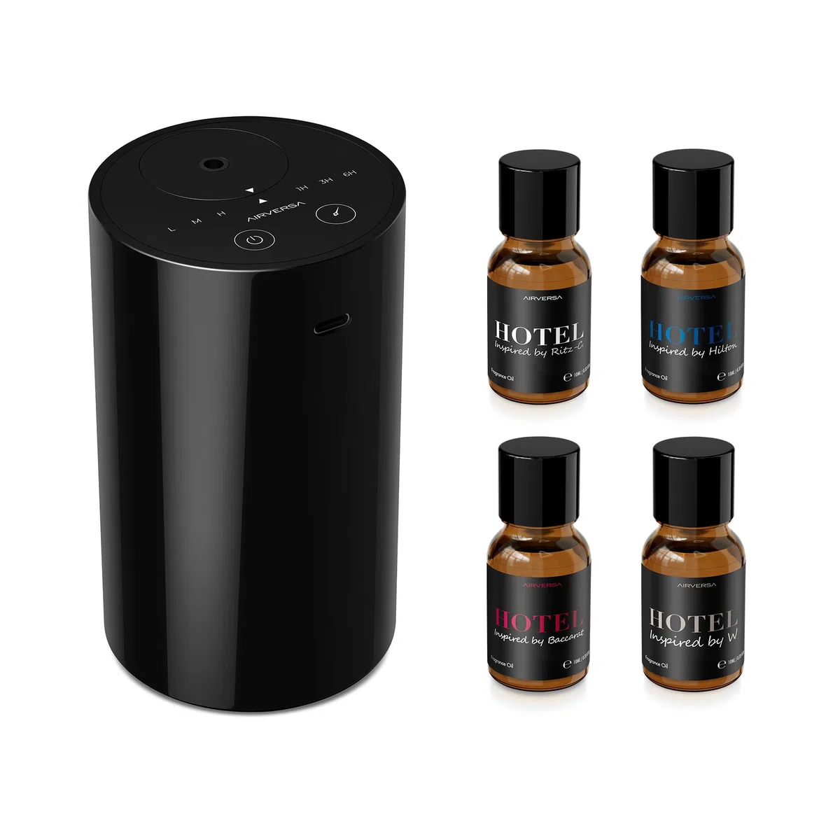 Airversa Wasserloser Diffuser, Tragbarer Aroma Diffuser kabellos, USB Wiederaufladbarer Aroma Diffusor 3 Countdown-Timer 3 Nebel Ebene, für Haus Zimmer Autos Büro AN8 Kit Schwarz