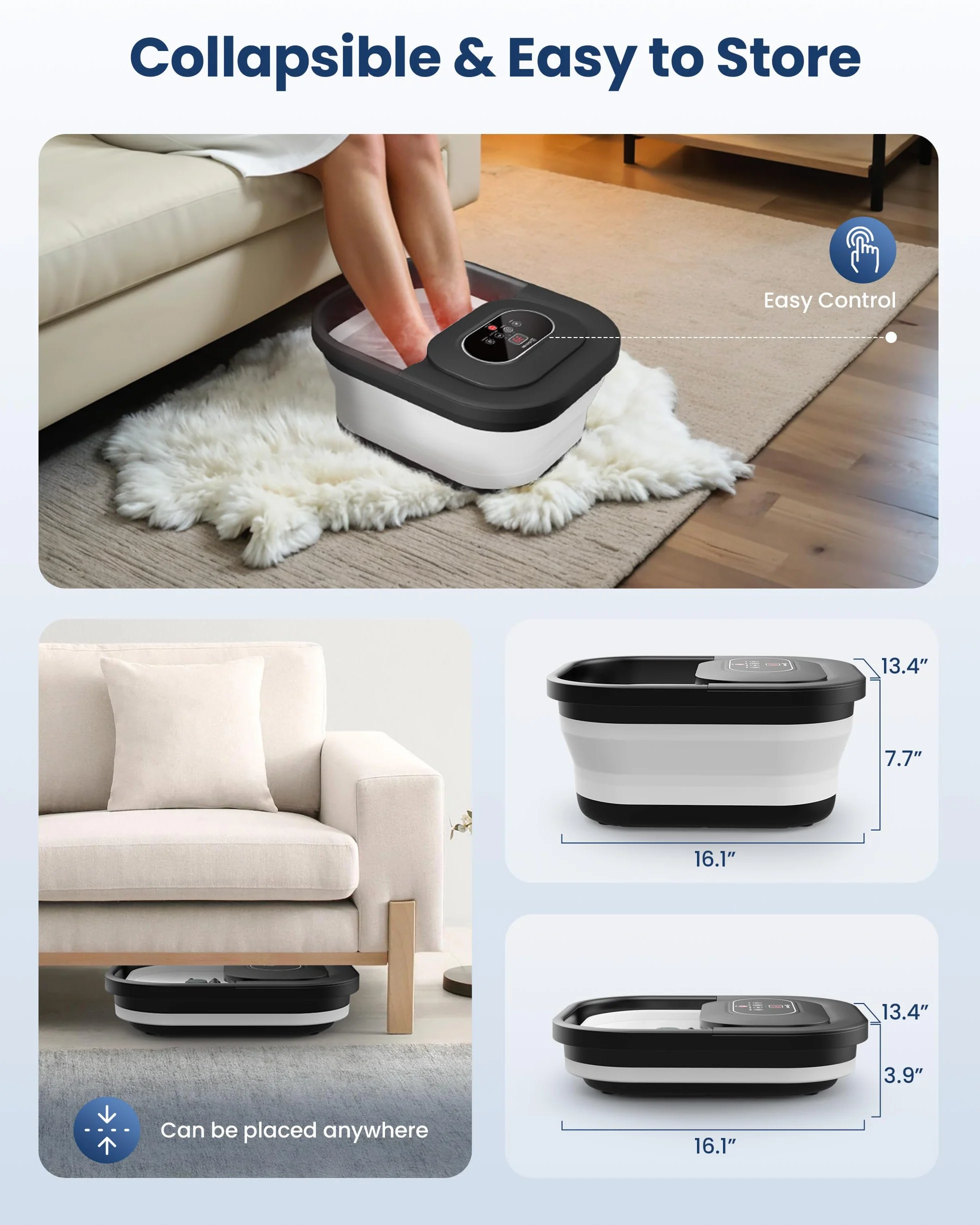 COMFIER Fußbad Massagegerät mit Heizung,Faltbare Elektrische Fussbad,Fußbadewanne mit Wärme und Blasen,35℃-48℃ Temperaturregelung,Massage-Rollen,Bimsstein, Vibration,Timer,Geschenke für Frauen Männer