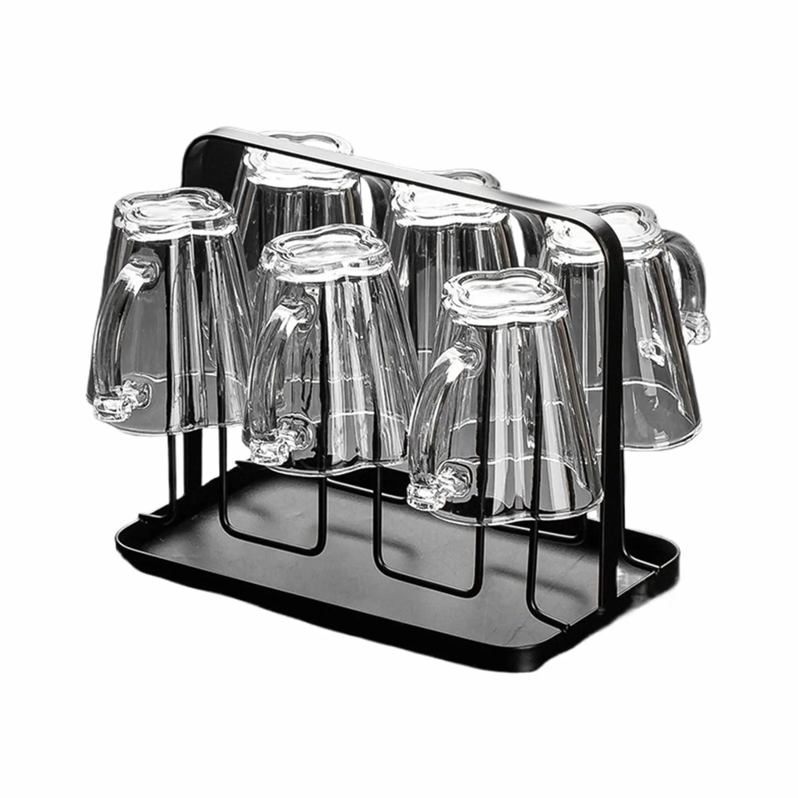 Set mit 6 Glasbechern mit Henkeln und Haltern, 7 oz (ca. 200 ml) blumenförmiges Glasbecher-Set(Transparent)
