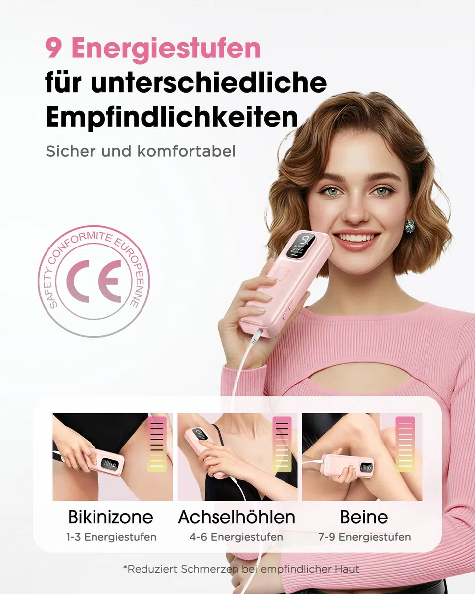 IPL Geräte Haarentfernung Laser - 9 Energiestufen 999900 Lichtimpulse Laser Haarentfernung, Schmerzfreie Haarentfernungsgerät Zuhause für Gesicht Körper Achseln Beine Bikini