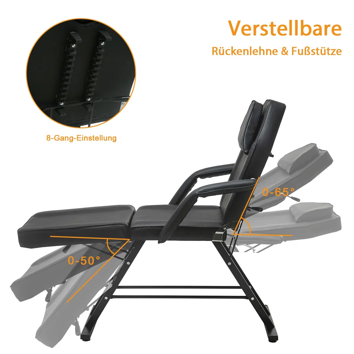 KEEPREAPER Massageliege Kosmetikliege klappbar & höhenverstellbar 3 Zonen mit Kosmetikhocker 78cm Breit Massagebett aus PU-Leder belastbar bis 270kg, Schwarz