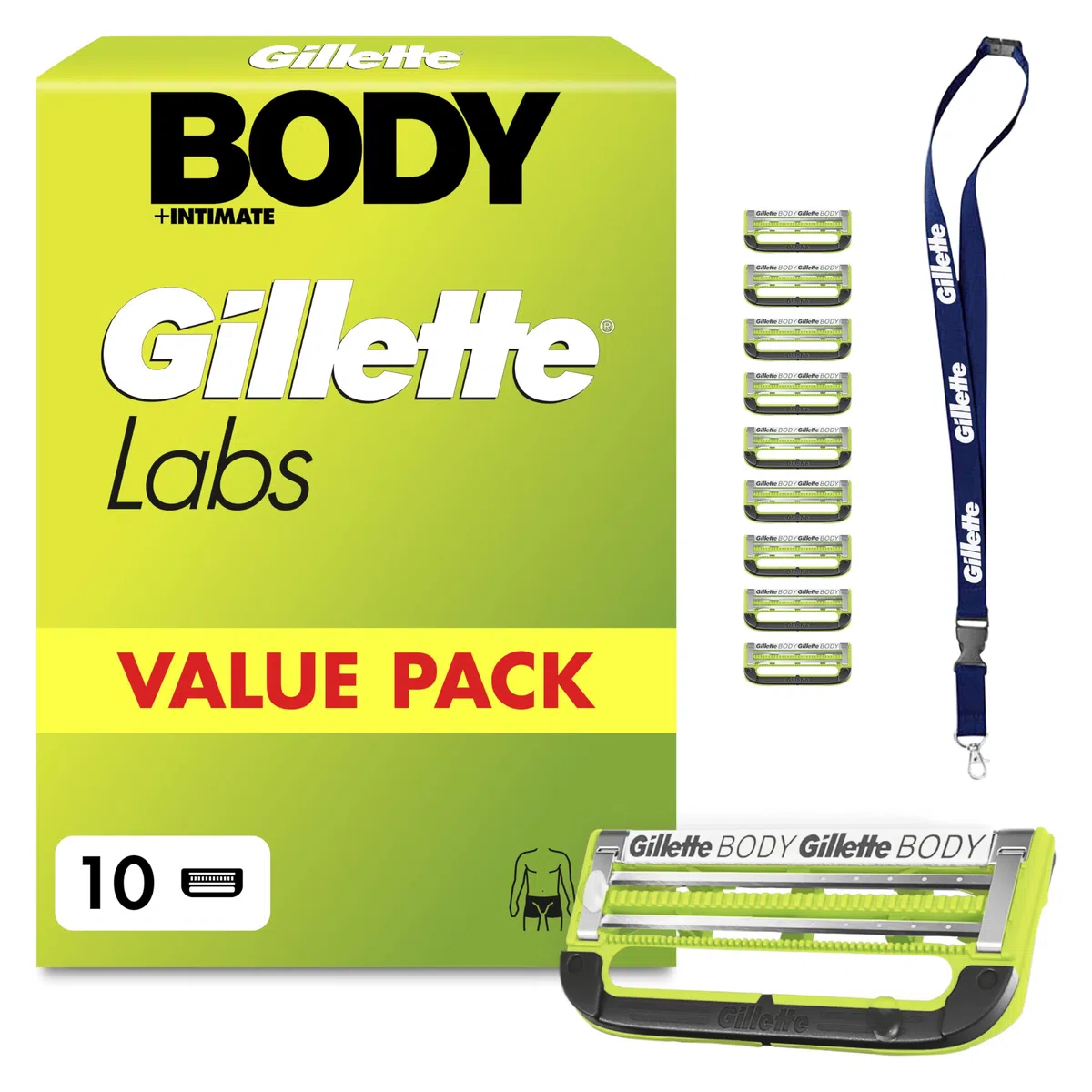 GilletteLabs Body & Intimate Rasierklingen Männer — 10 ORIGINAL Ersatzklingen für Intimrasierer Mann — 2 Klingen für Schutz Gegen Eingewachsene Haare und Irritationen mit langanhaltendem Gleitstreifen