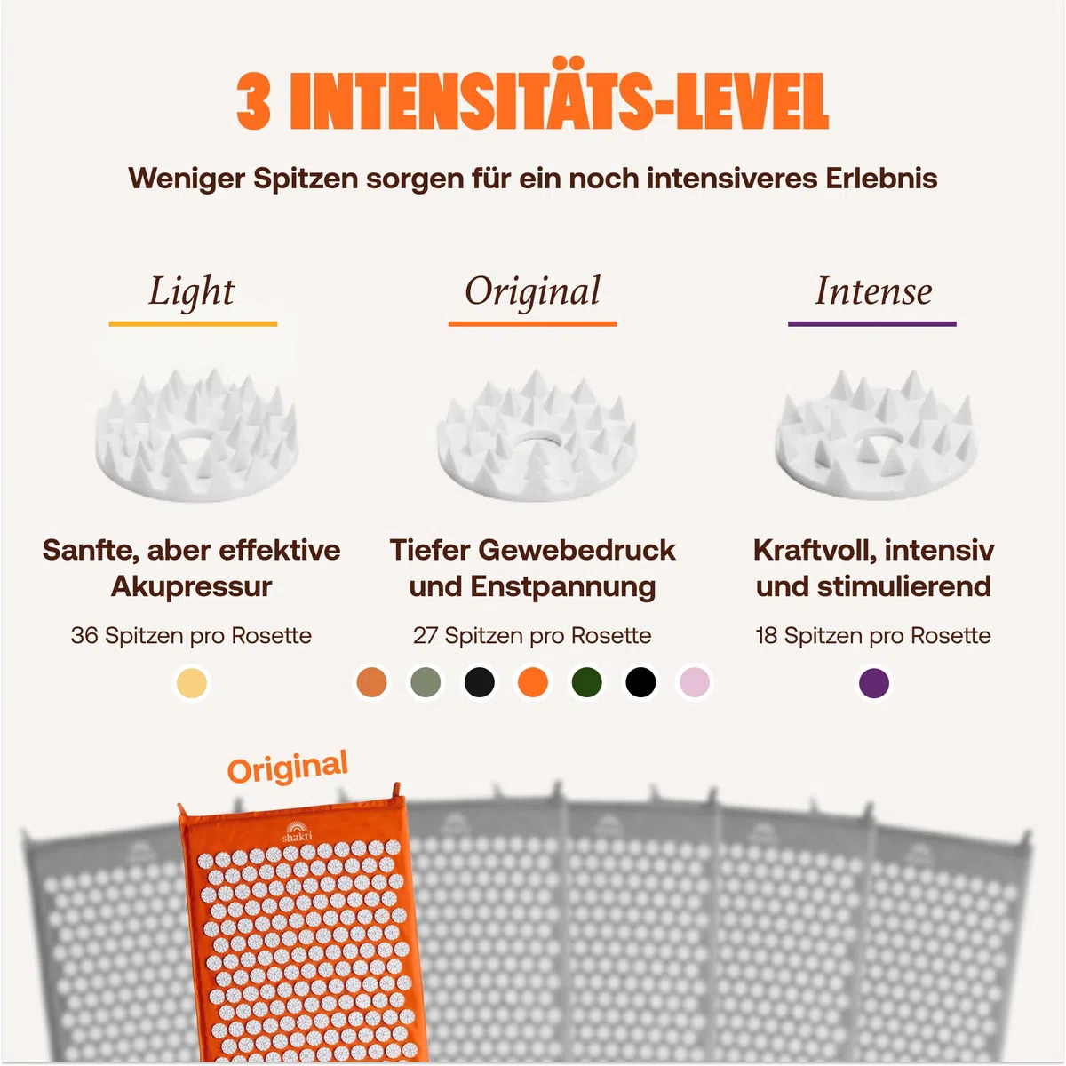 ShaktiMat [Das Original seit 2007] Akupressurmatte und Akupressurkissen zur Entspannung für Rücken, Nacken, Füße, Ethische Handarbeit, GOTS-zertifizierte Bio-Baumwolle, Orange