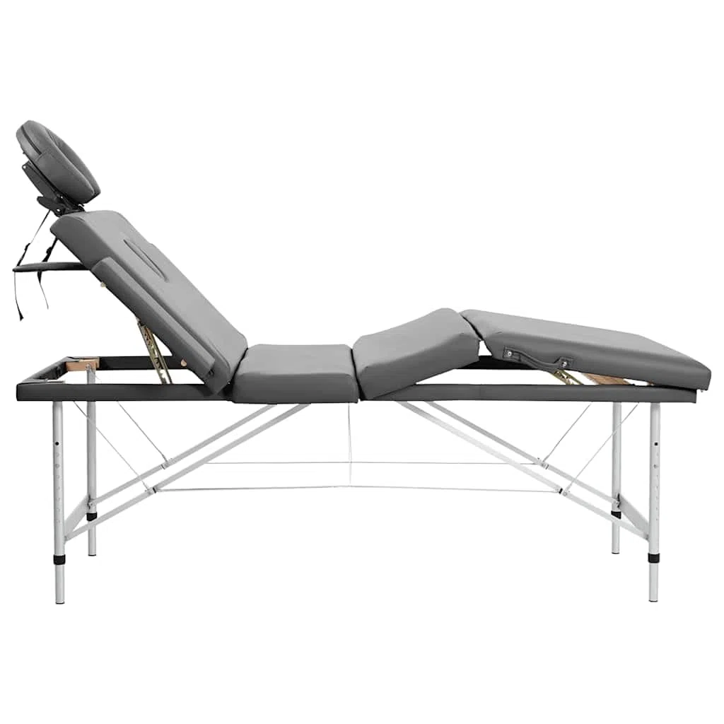 Massagetisch 4 Zonen mit Aluminiumrahmen Anthrazit höhenverstellbar 186×68 cm klappbar, gepolstert, mit Kopfteil, Armauflage und Tragetasche für Praxis, Studio und Wellness