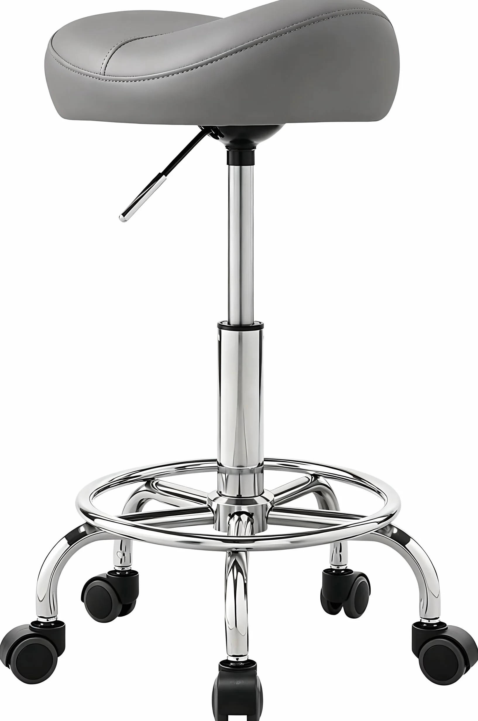 Balama Sattelhocker höhenverstellbar 50-70 cm mit Rollen, bis 150kg, ergonomischer Rollhocker, 360° drehbar, Robustes Kunstleder mit dickem Sitzpolster, zertifizierte Gasdruckfeder, Grau