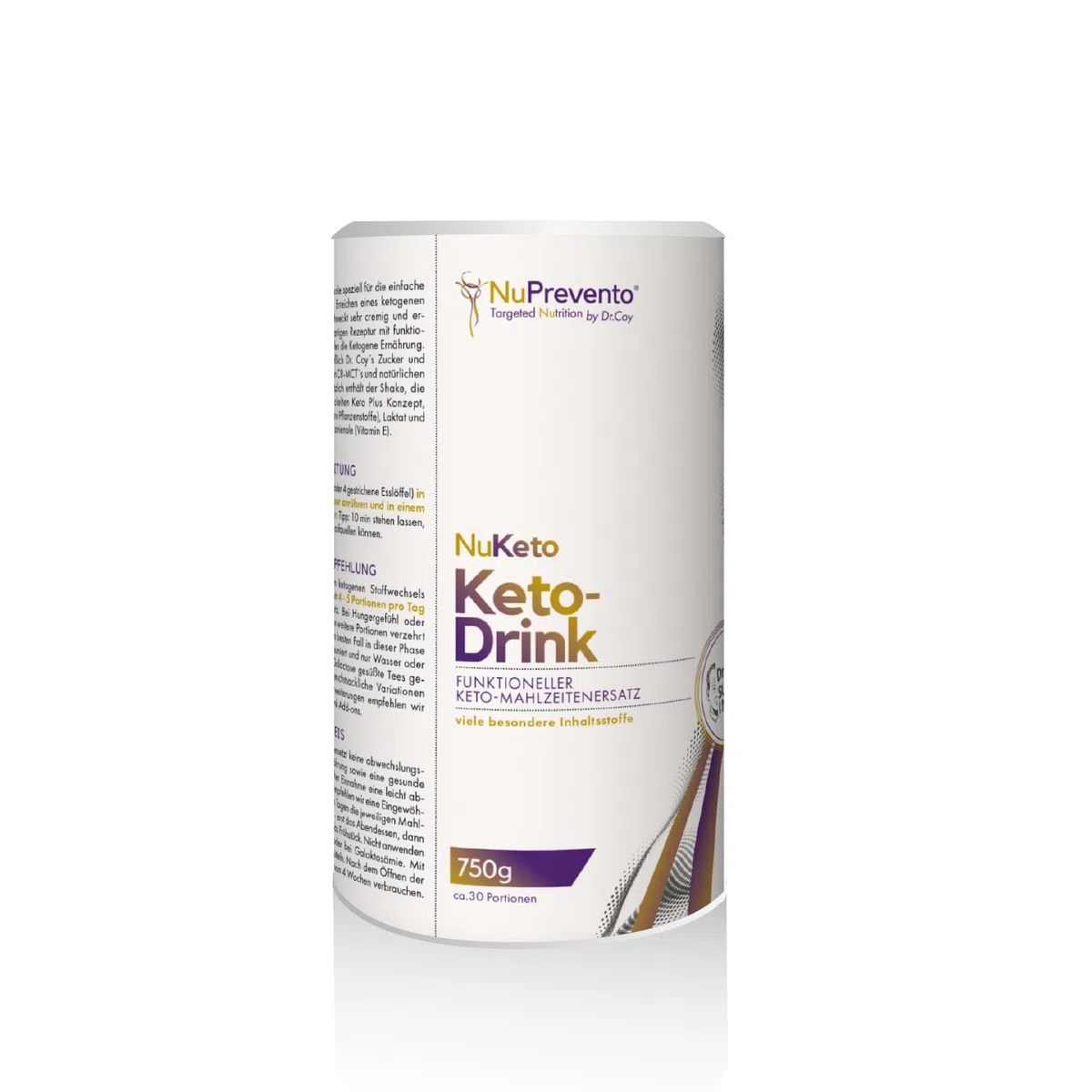 NuPrevento Keto Drink - ketogener Mahlzeitenersatz - Keton Getränk - 750g Dose