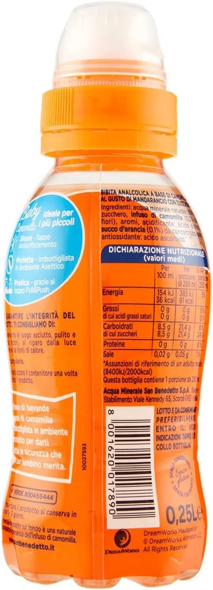 48x San Benedetto Baby Camomilla Mandarancio,Kamille mit Mandarine Geschmack,Kohlensäurefreies Getränk in Natürlichem Mineralwasser Pull-Push, 25cl + Italian Gourmet Polpa di Pomodoro 400g Dose