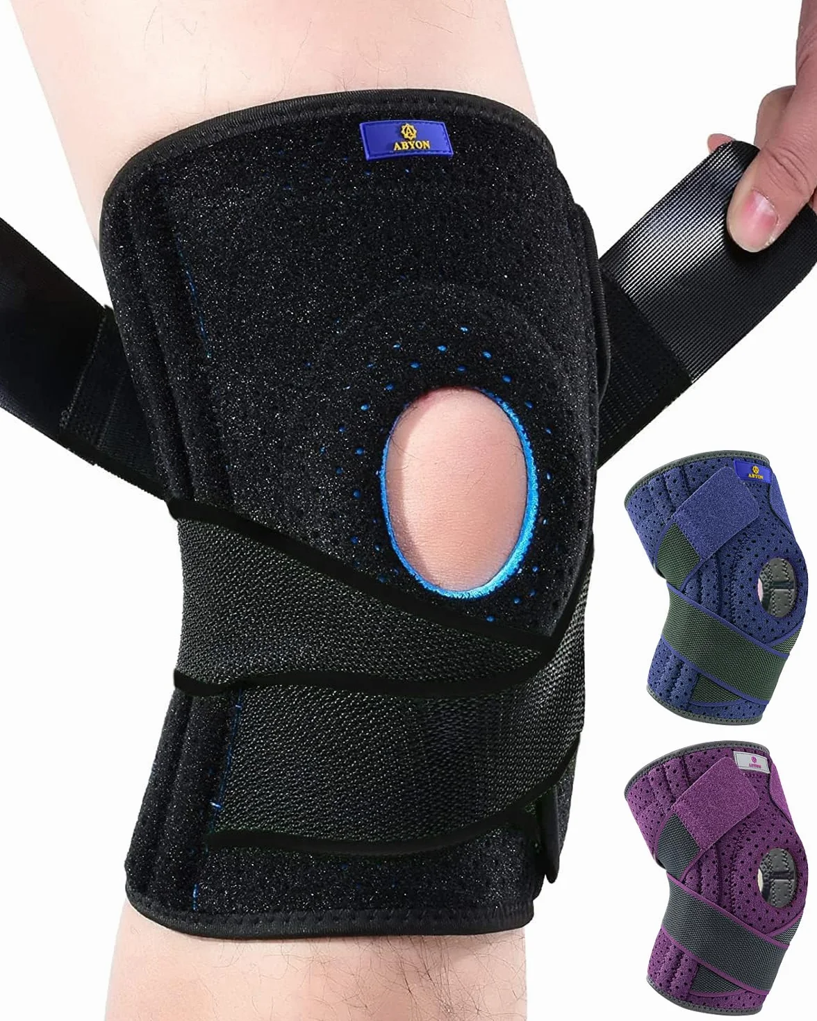 ABYON Kniebandage Verstellbare Knieorthesen mit Seitlichen Stabilisatoren und Patella-Gelpolstern für Männer Damen Knieschmerz, Meniskusriss, Arthritis, Gelenkschmerz (L/XL)