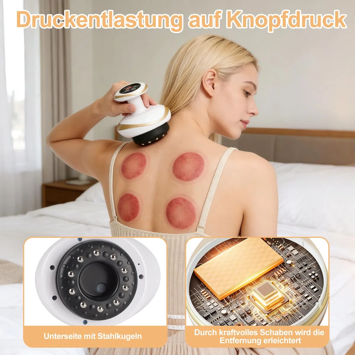 4 in 1 Elektrischer GuaSha Massager - 6 Stufen Anti Cellulite Gerät, Schröpfgerät Elektrisch mit Wärmefunktion, Kabelloses Design Vakuum Massagegerät, Schröpfmassagegerät für Bessere Durchblutung