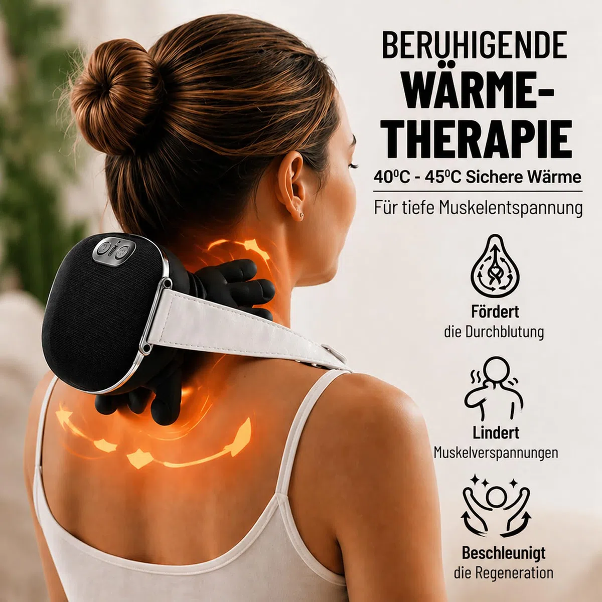 BeFit24 Nackenmassagegerät 4D mit Wärme, Kabellos, Tiefengewebe Massagegerät für Nacken Schulter Rücken, Effektiv gegen Schmerzen & Verspannungen, Ideal für Büro, Zuhause & Geschenk