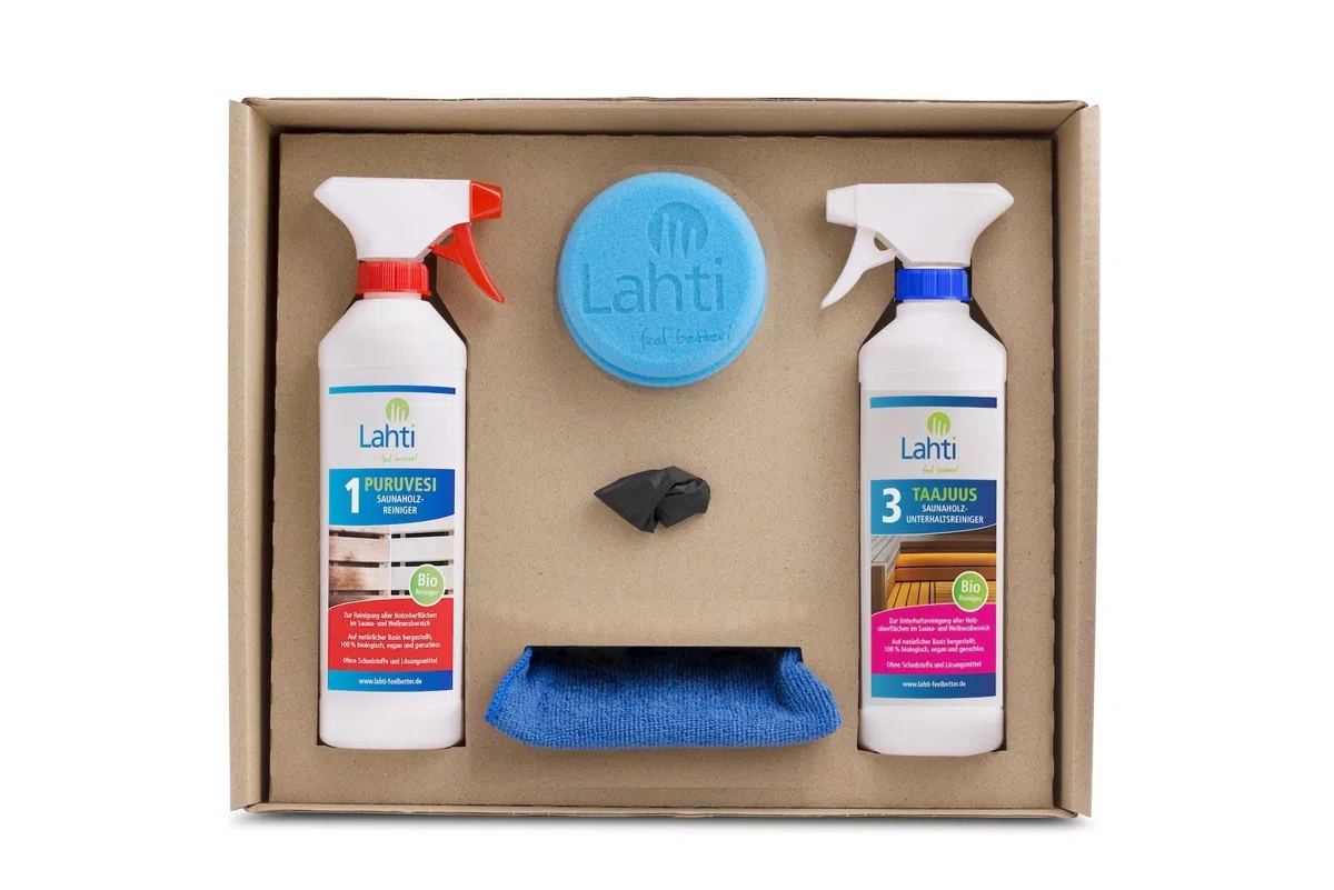 Lahti Sauna Clean Set – Premium Komplettlösung für Sauna-Reinigung | Effektiv für Saunaholz & Fliesen | Nachhaltig & Biologisch Abbaubar | Inkl. Zubehör