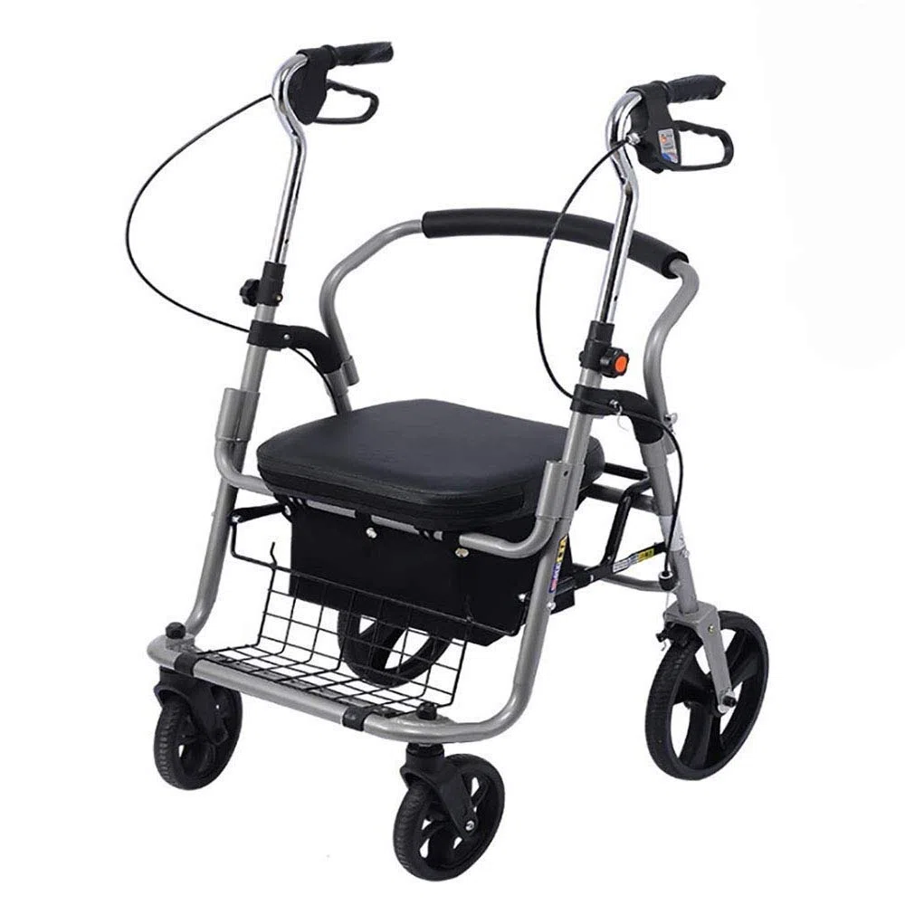 Rollatoren, Gehhilfen für Senioren, zusammenklappbarer Gehwagen, Einkaufswagen, Rollator mit vier Rädern, mit gepolstertem Sitz, ergonomischen Griffen und Einkaufskorb, geeignet für ältere M