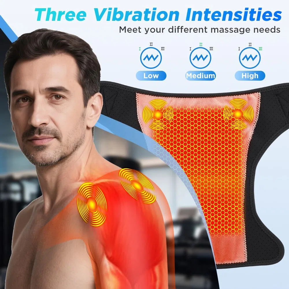 App-Steuerung SchulterwäRmer, 6 Heizstufen & 3 Modi Schultermassage GeräT, Kabellose Beheizte Schultermassageauflage, mit 5000mah-Akku & Led-Touchpanel, FüR Schulter MäNnern Frauen (B)
