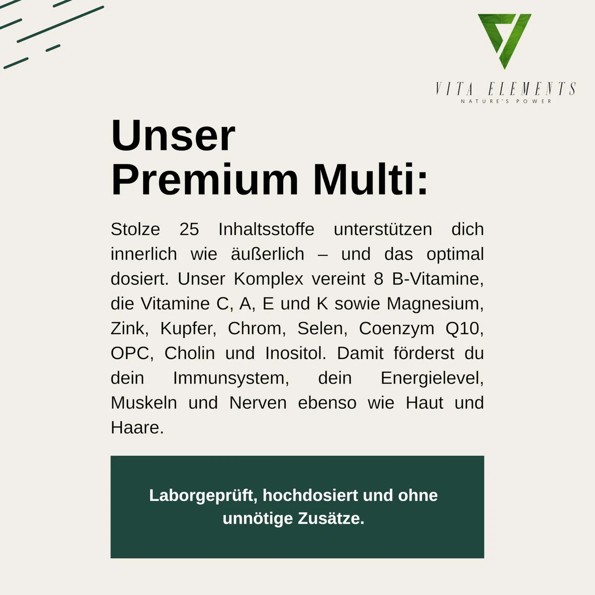 Vita Elements Multivitamin Komplex - 180 Kapseln - 21 Vitalstoffe von A-Z - 3 Monate Vorrat - Bioaktiv-Formen - Ohne Zusätze - Hochdosiert - Laborgeprüfte Qualität