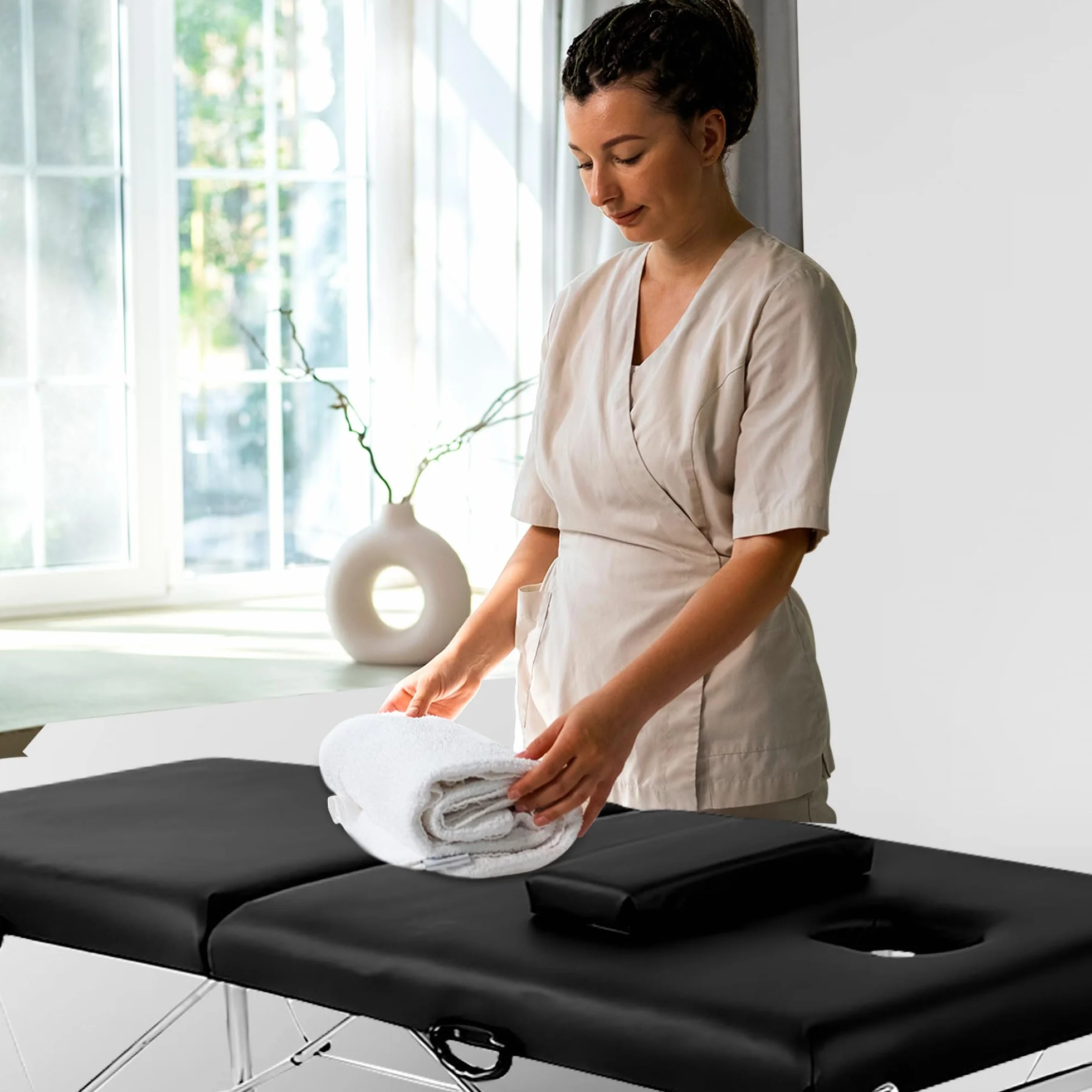 Massageliege klappbar Maya – Profi Kosmetikliege & Massagebank, 2-Zonen Leichtbau Aluminium, Ergonomisch & Tragbar, Kunstleder-Bezug, Schwarz