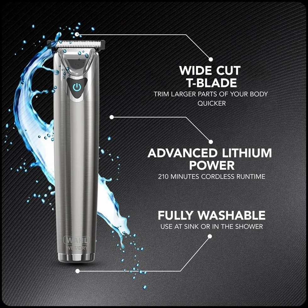 WAHL Washable Stainless Steel Multigroomer, Bart- und Stoppeltrimmer für Männer, Haarschneider für zu Hause, Nasen-Ohren-Trimmer, Herrenpflege-Set, Vollständig Abwaschbar, kabellos