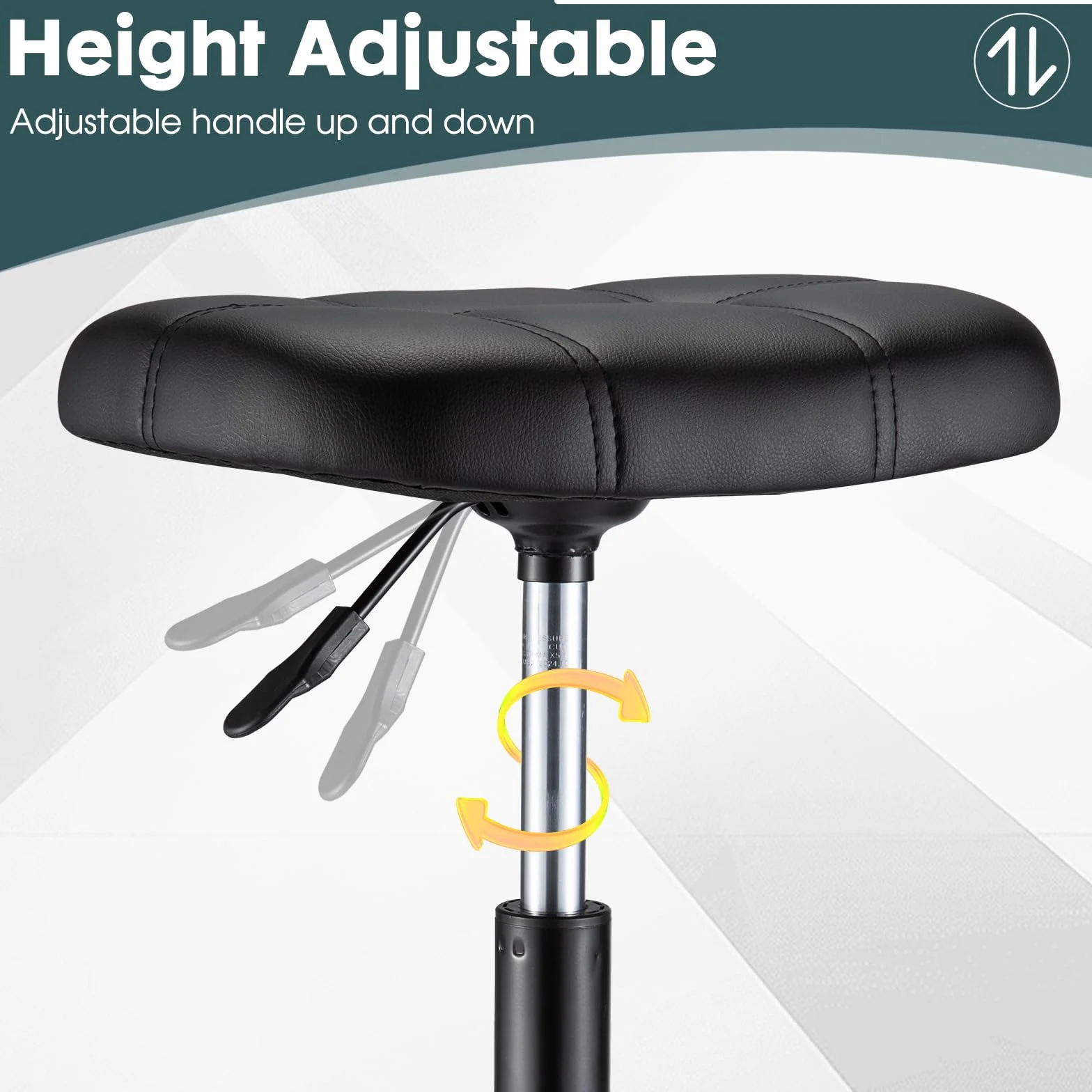 Quadratischer Rollhocker mit Rollen, höhenverstellbar, Drehhocker, Stuhl für Salon, Massage, Spa, Schwarz