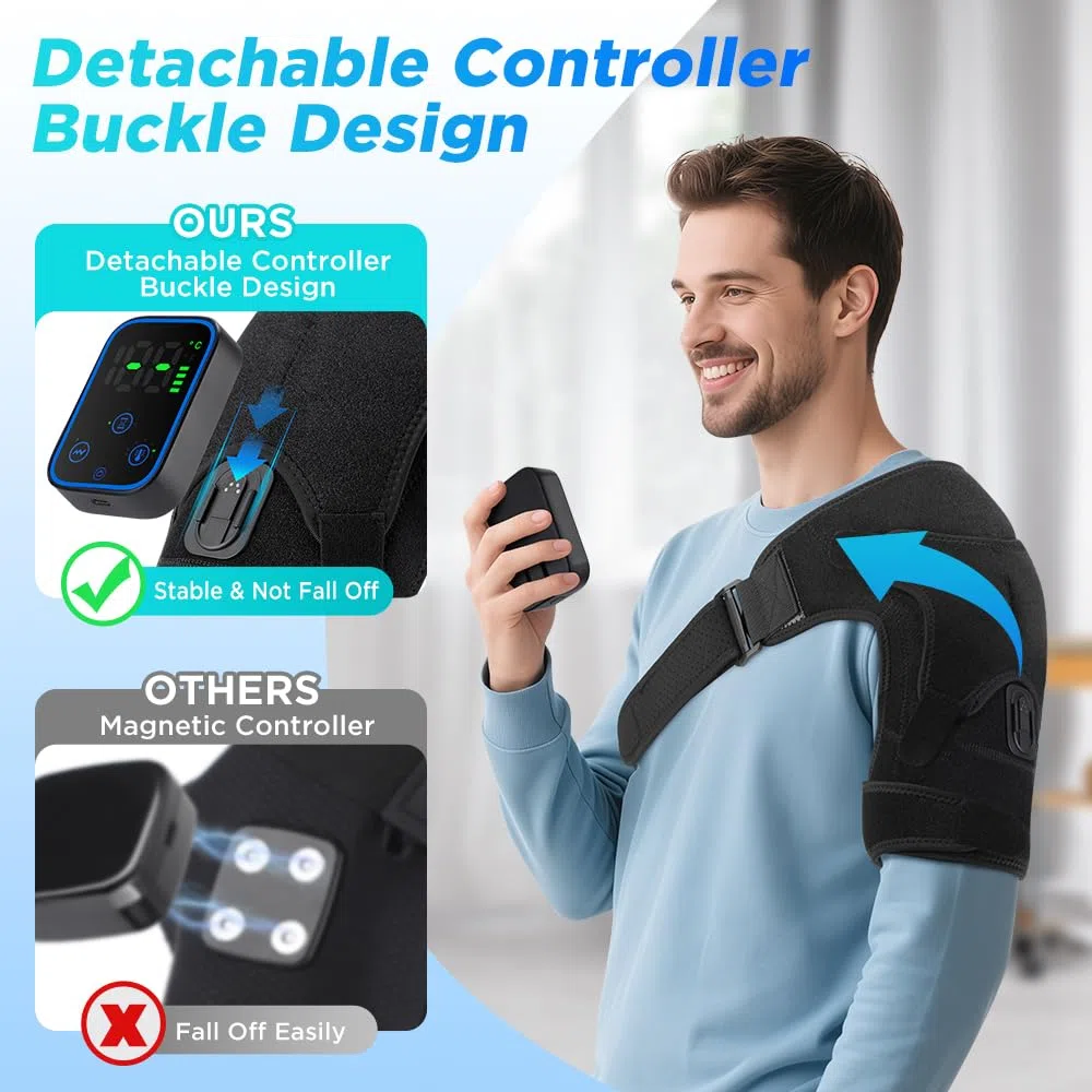 App-Steuerung SchulterwäRmer, 6 Heizstufen & 3 Modi Schultermassage GeräT, Kabellose Beheizte Schultermassageauflage, mit 5000mah-Akku & Led-Touchpanel, FüR Schulter MäNnern Frauen (B)