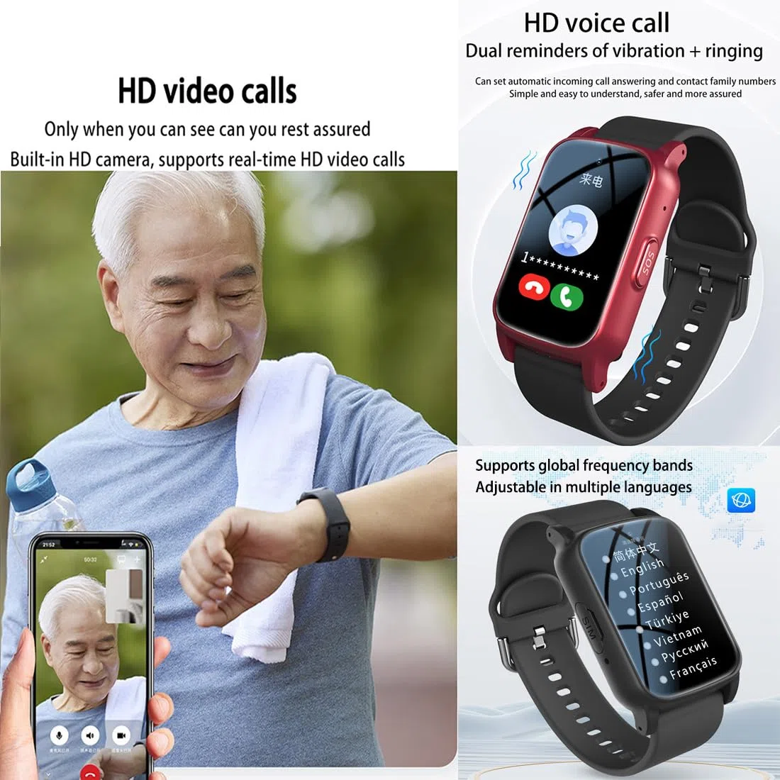 Notrufuhren Für Senioren GPS Intelligentes Armband Senioren SOS Notruf Armband, Notfallknopf Für Senioren, GPS Tracker Smartwatch Mit Sturzerkennung，Geeignet Für Ältere Menschen