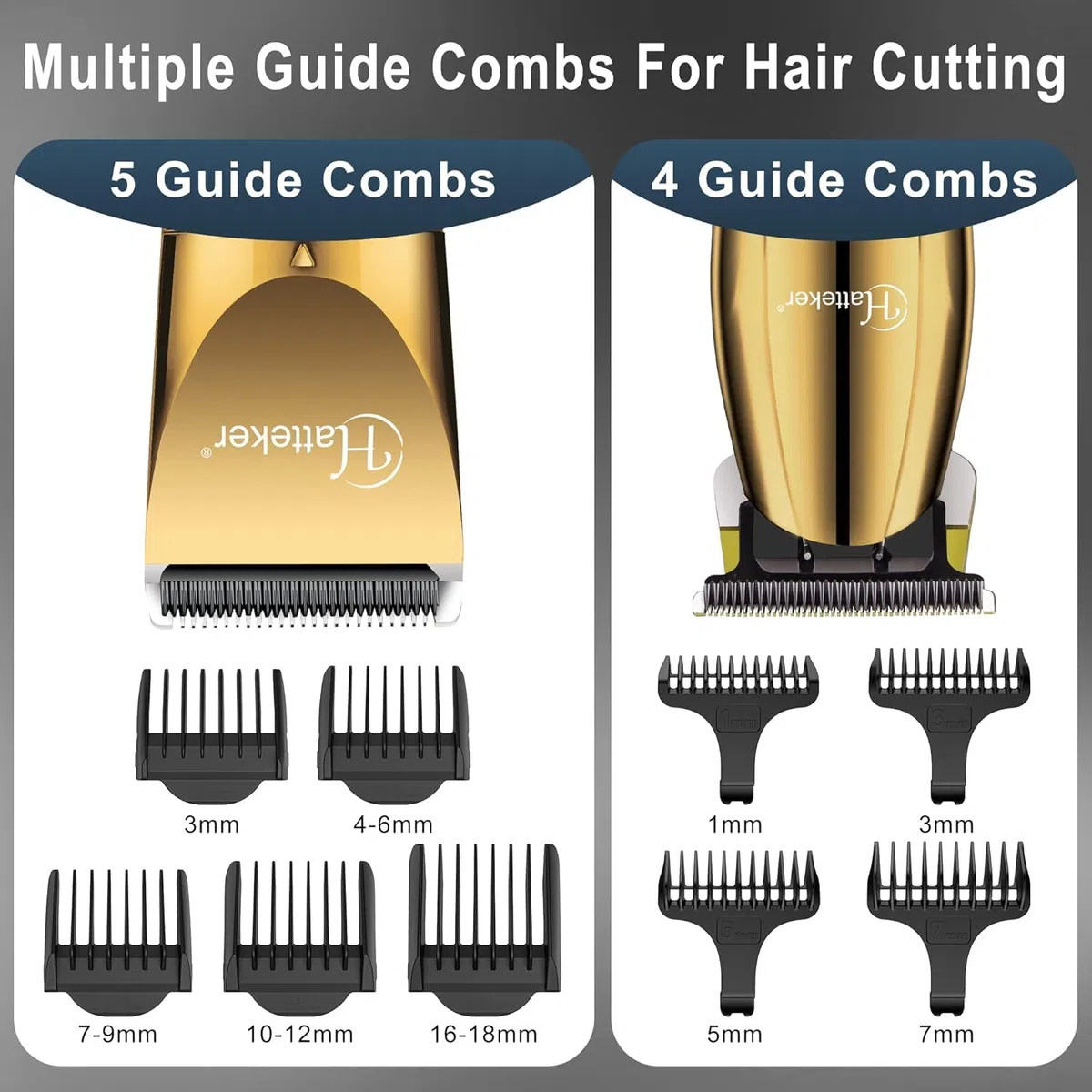 Hatteker Profi Haarschneidemaschine Set Haarschneider Pflegesets Barttrimmer Bartschneider Herren T-förmiger Trimmerkopf T-blade Trimmer Präzisionstrimmer IPX7 Wasserdicht （golden）