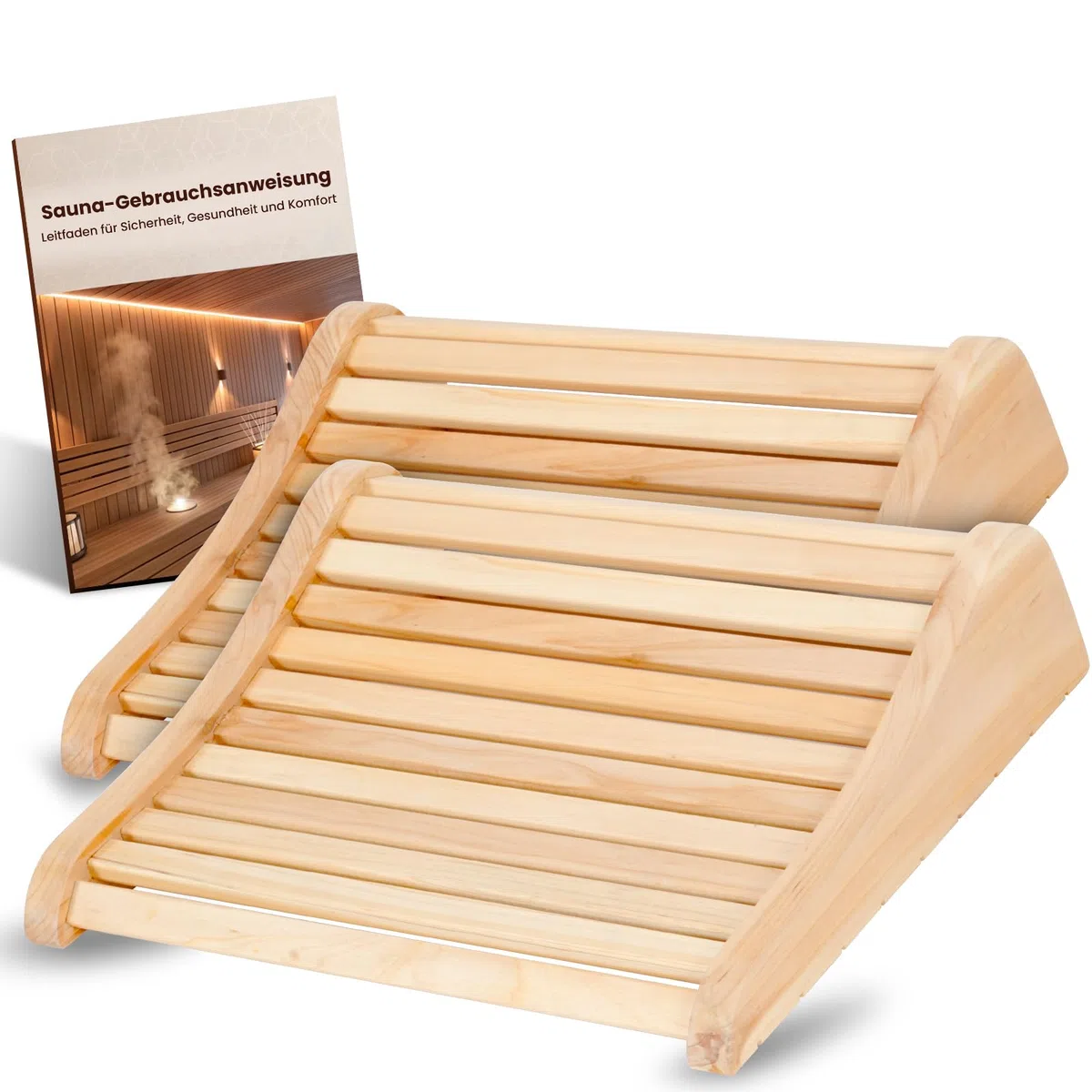2 Stück Sauna Kopfstütze Holz [100% Naturholz] - Sauna Zubehör - Ergonomische Nackenstütze mit Luftzirkulation & Rutschfester Basis - Für alle Saunatypen inkl. Infrarotkabine & Dampfbad