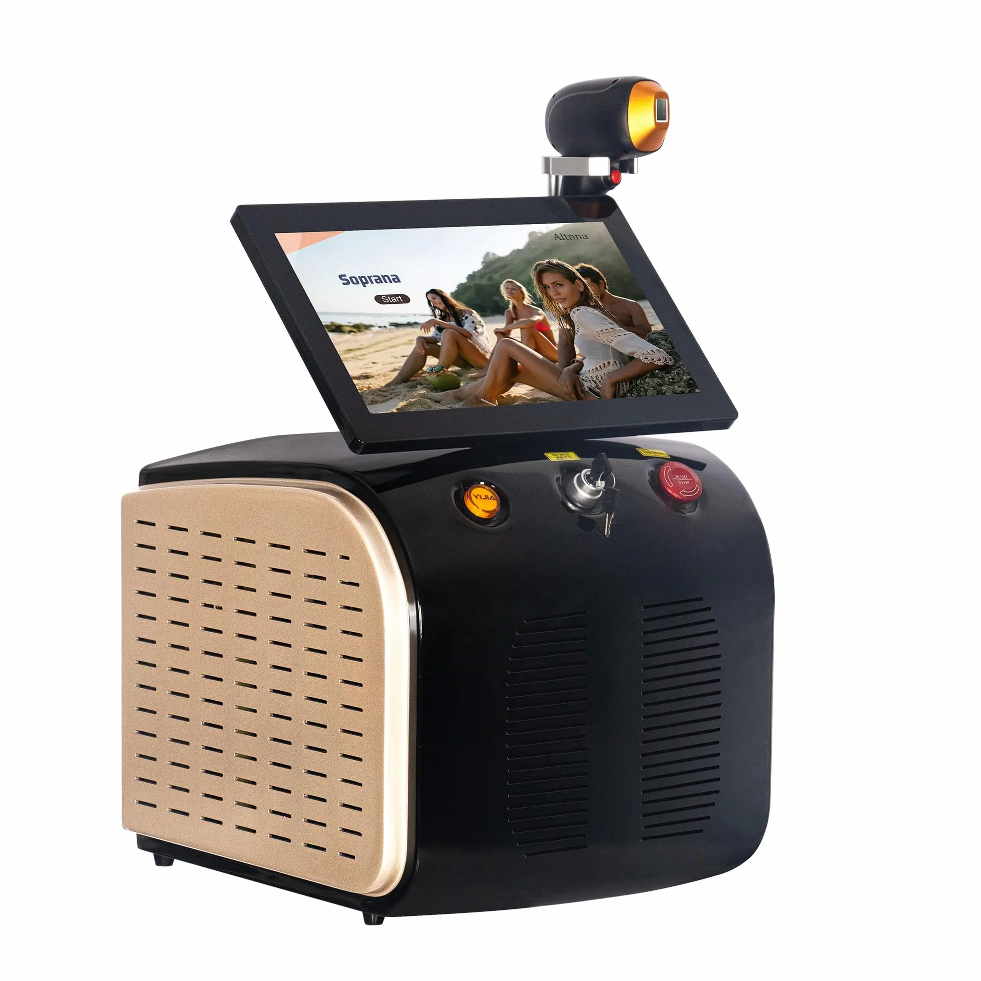 808nm Diodenlaser Haarentfernungsgerät mit Eispunkt-Technologie, schmerzarme Behandlung für Kosmetiksalons & Heimgebrauch(Schwarz-Gold)