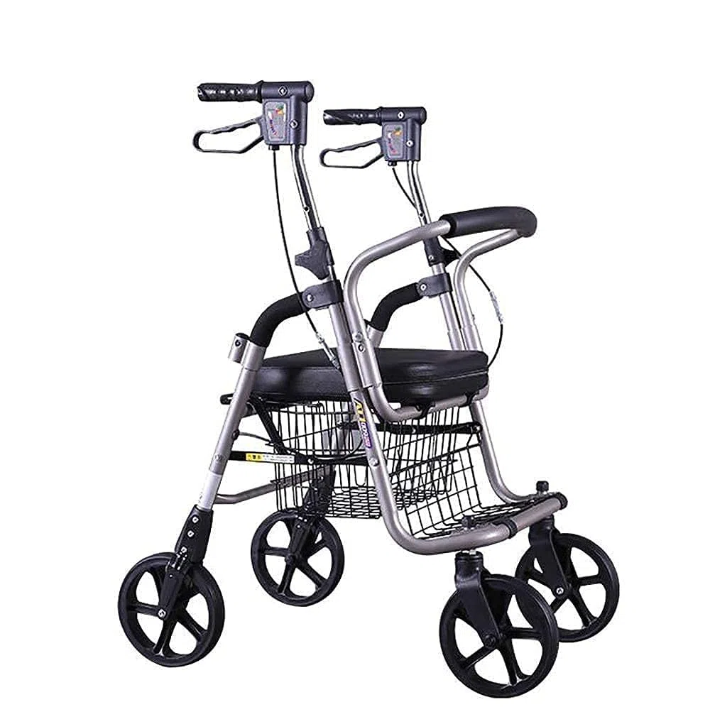 Rollatoren, Gehhilfen für Senioren, zusammenklappbarer Gehwagen, Einkaufswagen, Rollator mit vier Rädern, mit gepolstertem Sitz, ergonomischen Griffen und Einkaufskorb, geeignet für ältere M
