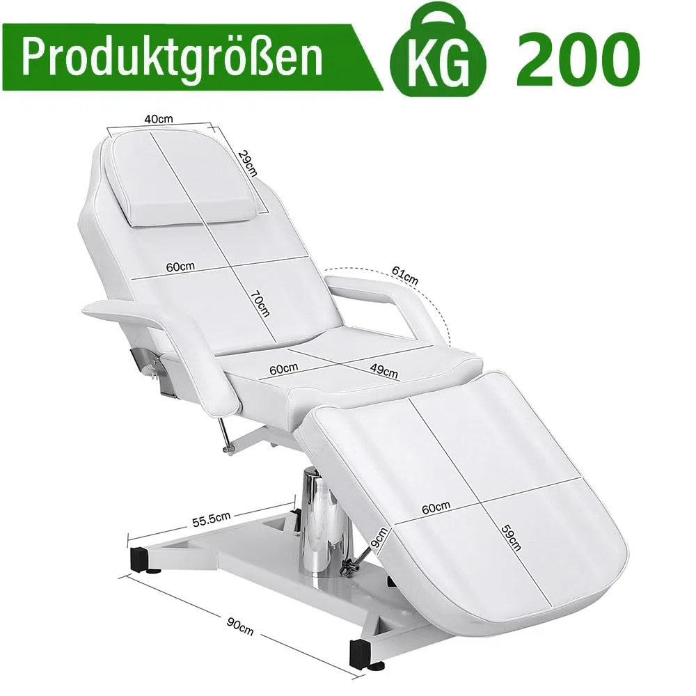 Massageliege Kosmetikliege Klappbar Höhenverstellbar 3 Zone,Tattoo Liege Friseurstuhl für Friseur Spa Schönheitssalon Ausrüstung (Weiß,182cmX82cmX64cm)
