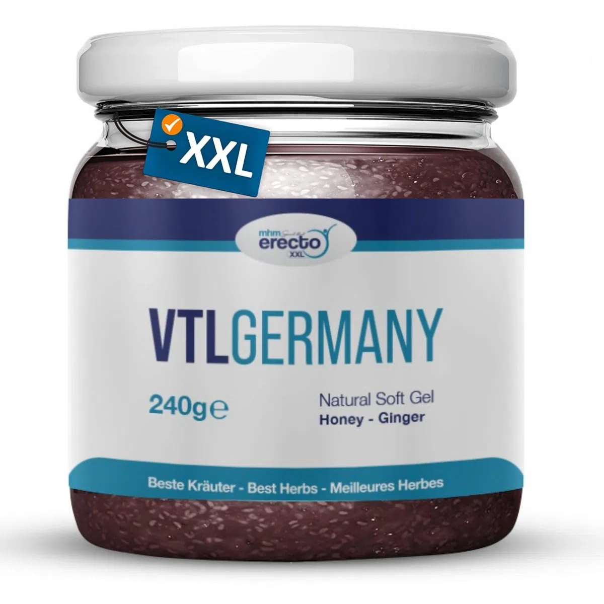 VTL Germany 240g Glas, Sehr Stark für aktive Männer, HOCHDOSIERT Maca und Tribulus Herbal Gel Supplement - 1 Stück