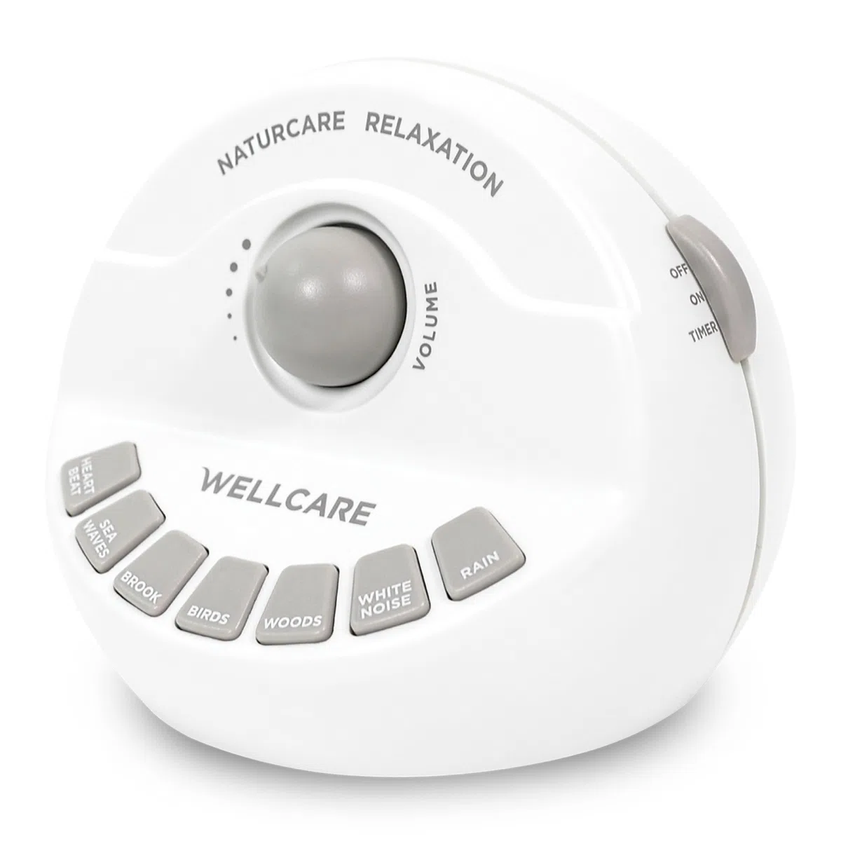 WELLCARE Naturcare Sound Relaxation, weißes Rauschen, 7 Naturgeräusche, Schlaf-Sound-Maschine, beruhigende Säuglinge, für Baby, Kinder, Erwachsene. Stufenlose Lautstärke, Timer, Stromversorgung über