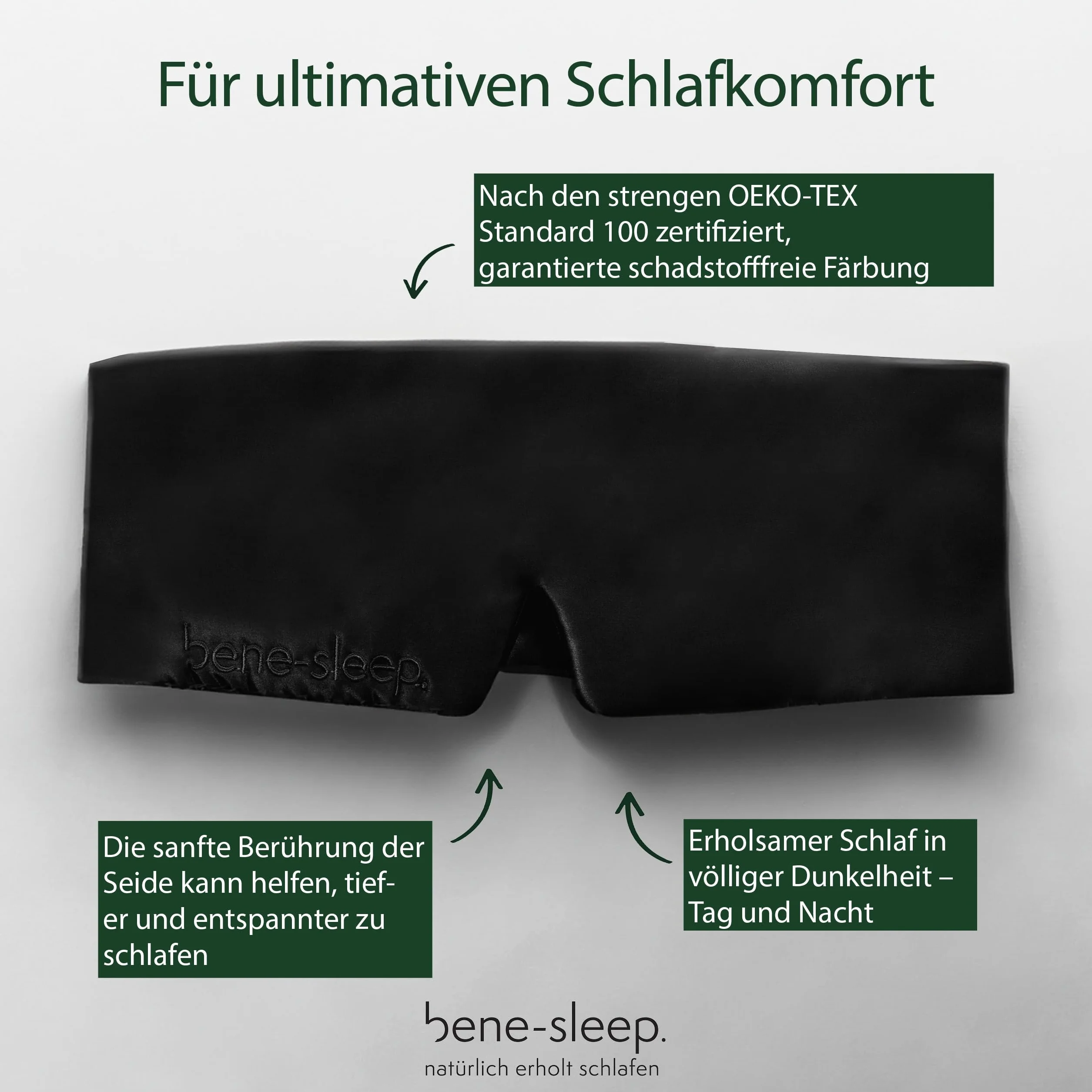 Premium Seidenschlafmaske – 100% lichtdicht – Weiche Polsterung – Hautfreundlich Augenbrille für erholsamen Schlaf – Für längeren REM-Schlaf und schnelleres Einschlafen (Schwarz)