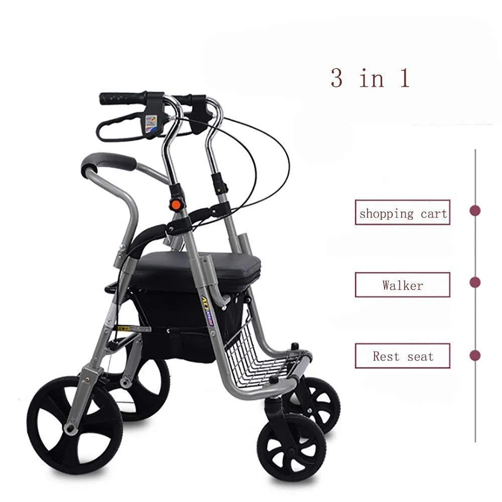 NATWEE Walker, zusammenklappbarer Walker-Einkaufswagen, Leichter Allrad-Rollator-Walker mit gepolstertem Sitz, ergonomischen Griffen und Einkaufskorb It's so Kind of You