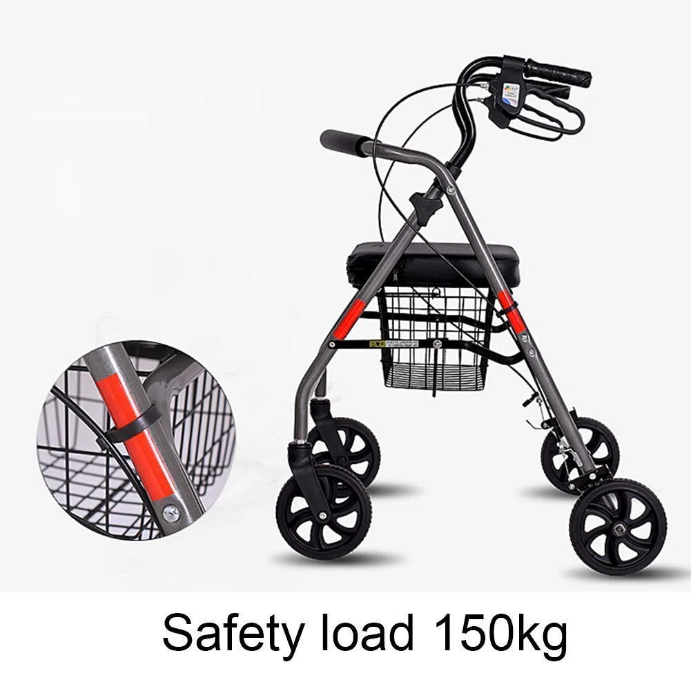 Gehhilfe, Rollator, zusammenklappbarer Vierrad-Gehwagen mit gepolstertem Sitz, feststellbaren Bremsen, ergonomischen Griffen, Einkaufskorb, eingeschränkter Mobilitätshilfe „It's so Kind of You“