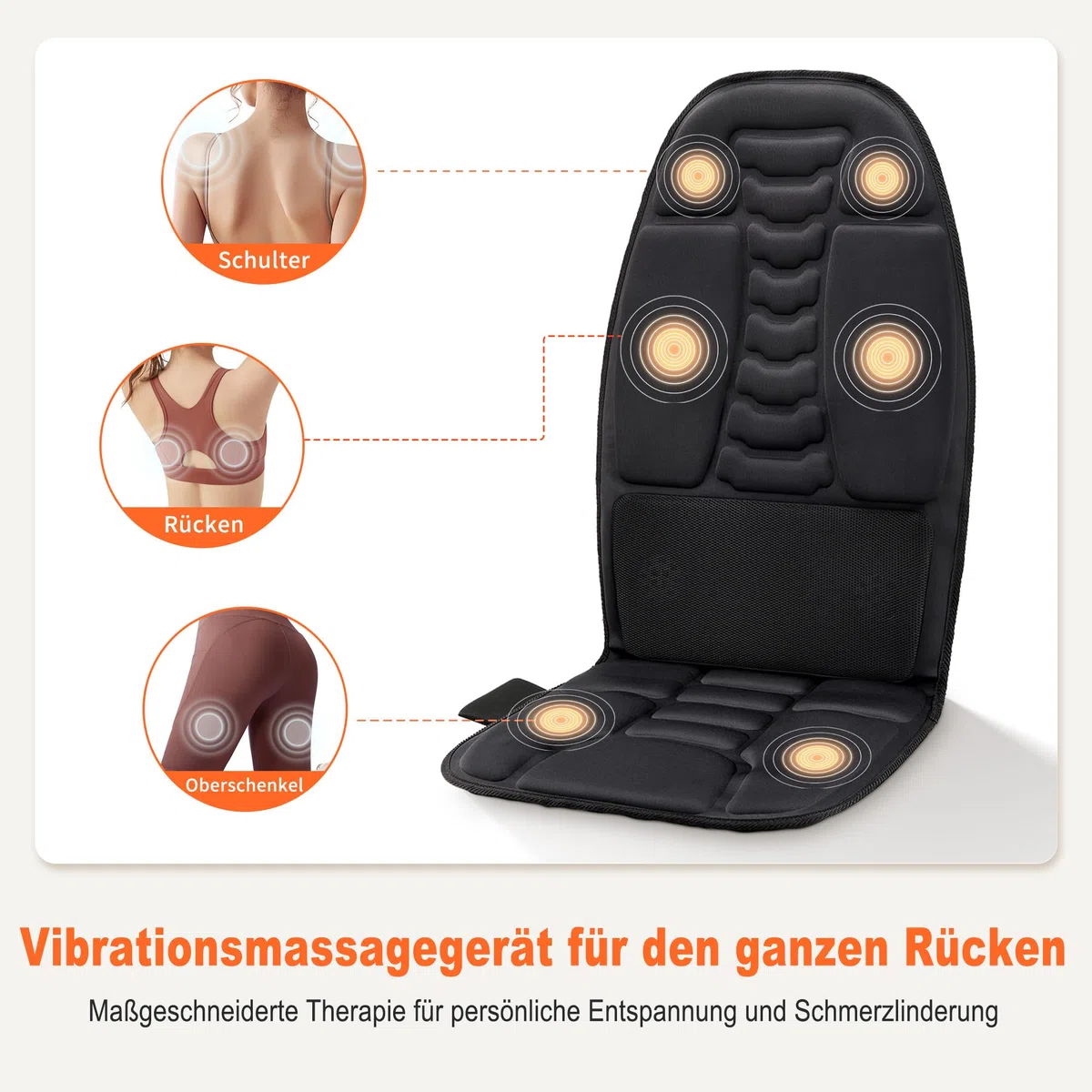 Rückenmassagekissen, Tiefengewebe-Vibrations-Sitzmassagekissen, 2 Stufen Kühl- oder Wärme-Rückenmassage zur Linderung von Muskelermüdung und Stress