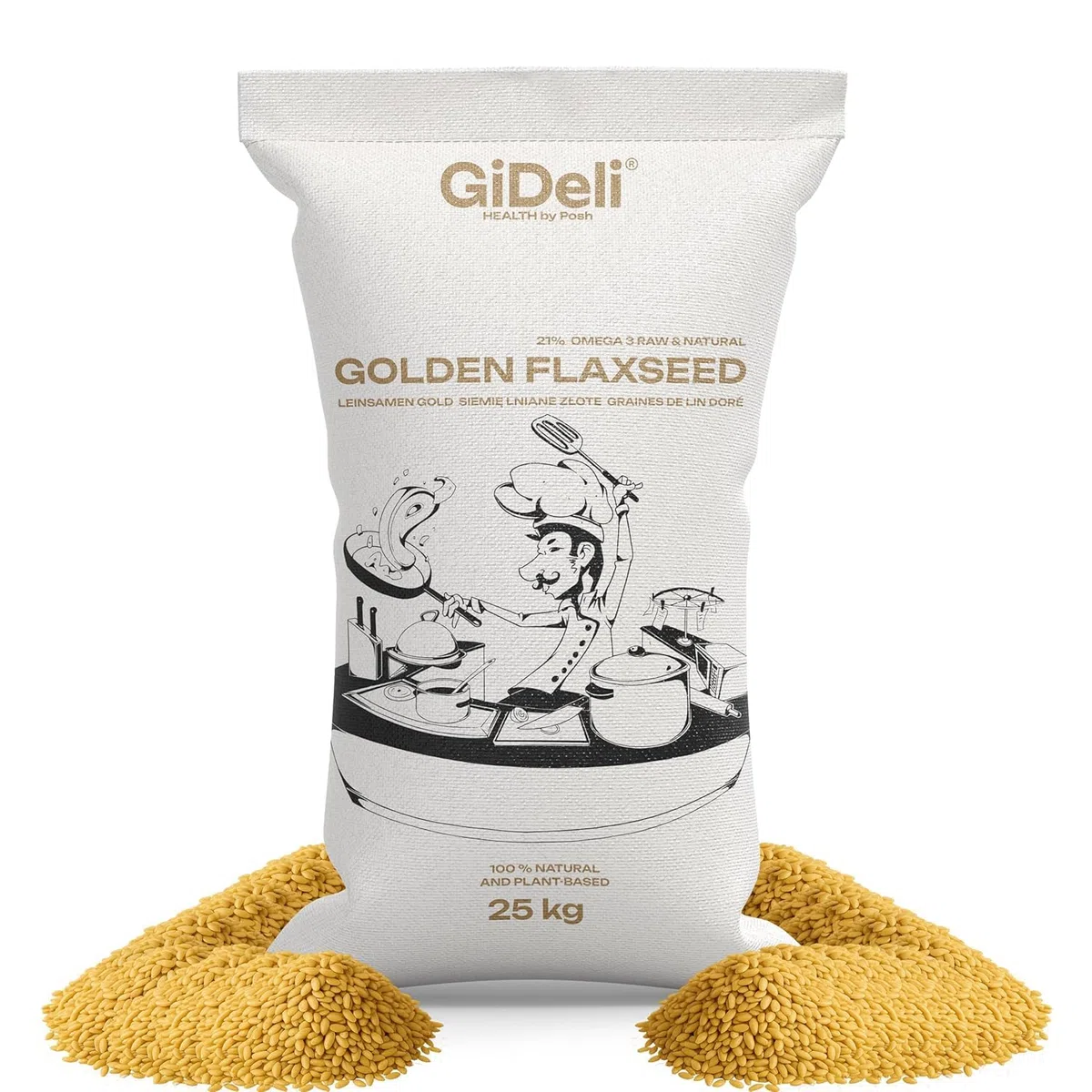 GiDeli Leinsamen Gold 25kg ganze goldleinsamen – ohne Zusätze – Leinsaat ideal zum Backen – vegan – ganze Körner naturbelassen – perfekt für Müsli, Brot & Smoothies