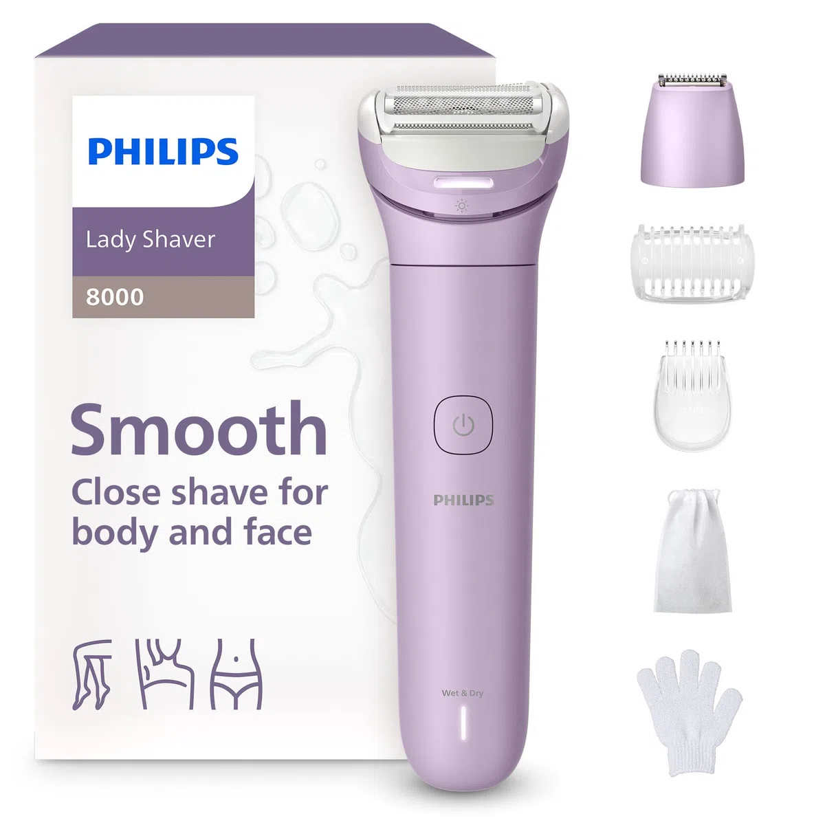 Philips Lady Shaver Series 8000 - kabelloser elektrischer Rasierer, nass und trocken, 3-Klingen-System, flexibler Scherkopf, LED-Licht, Beine/Körper/Bikinizone, 100 Min. Laufzeit, Modell BRL149/00
