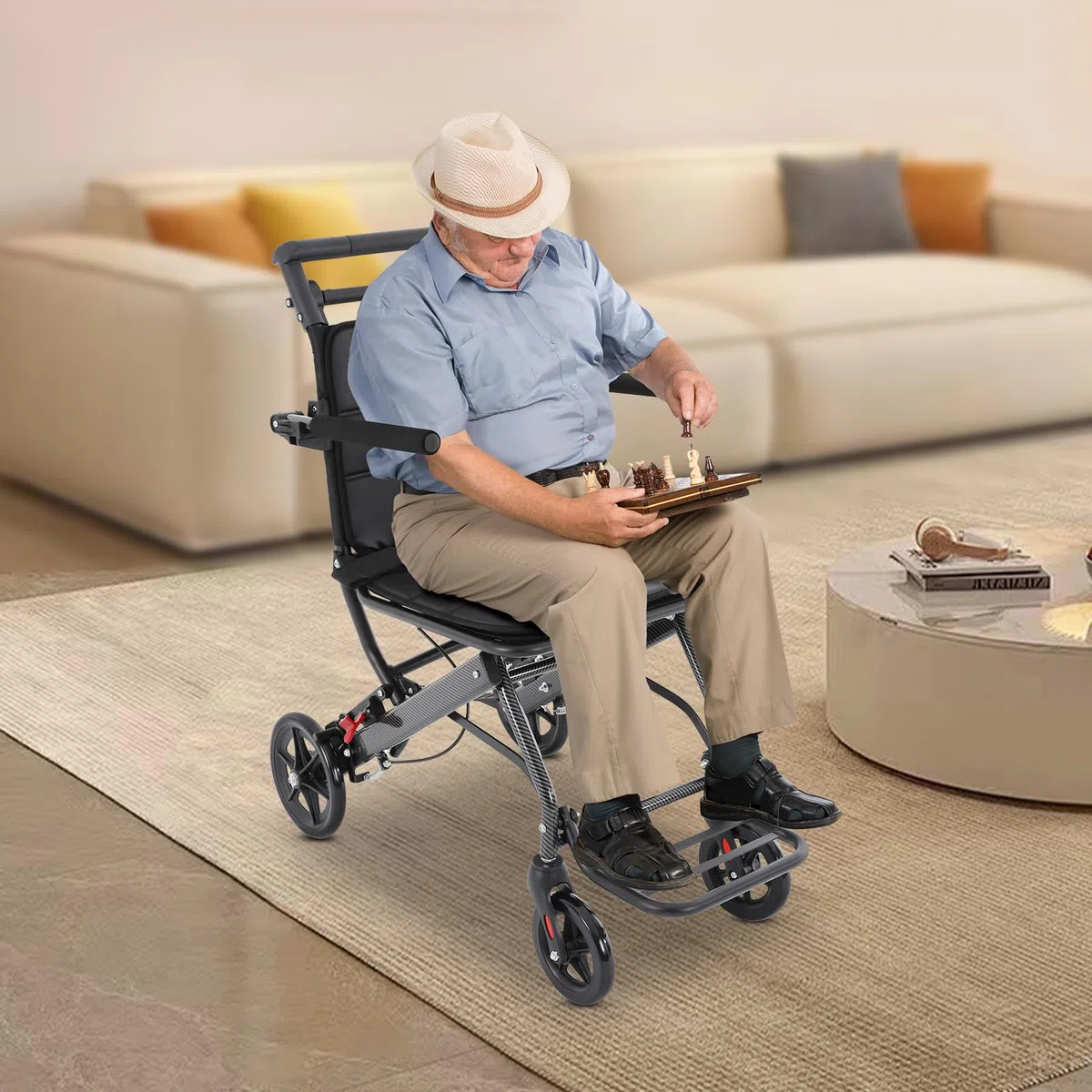 Rollstuhl Faltbar Leicht, Rollstühle Rollstuhl Faltbar, Reiserollstuhl | Wheelchair 220 lbs Tragkraft, Integrierte Handbremse, Doppelbremse für Behinderteund Senioren, FuBstütze, Armlehnen