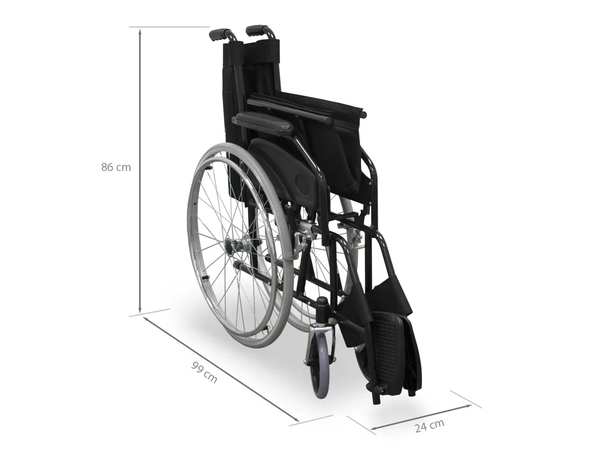 WELLCORE Stahl Faltbarer Rollstuhl, Stahlrahmen, leicht und kompakt, stabile Rollen, Griffbremsen, klappbare Rückenlehne, Sitzbreite 46 cm, bis 100 kg