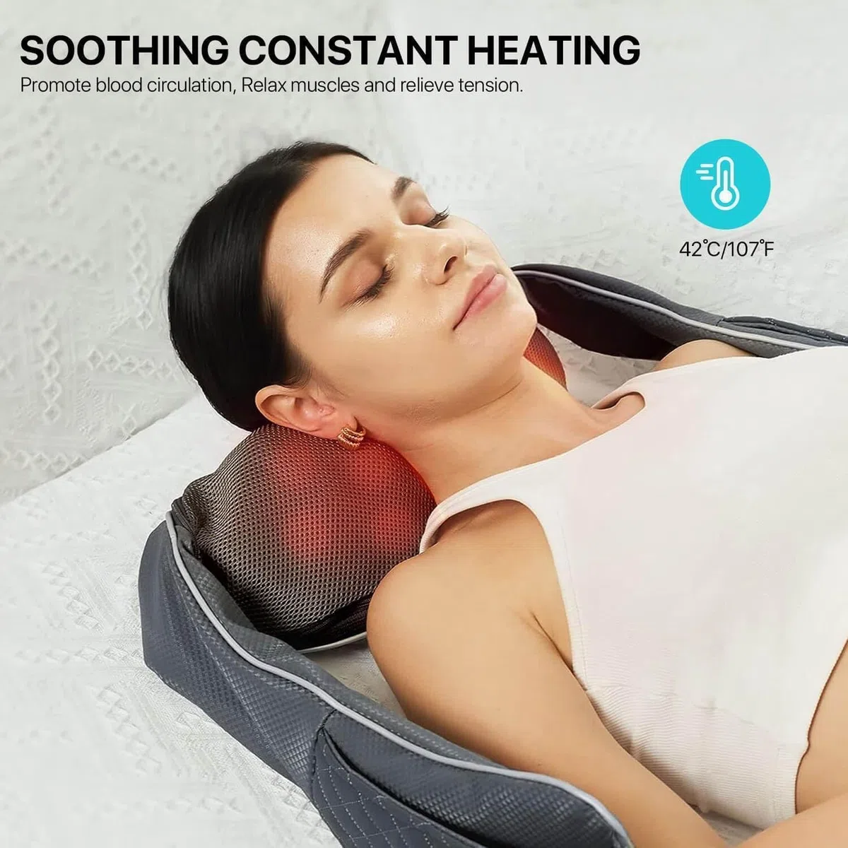 ALLJOY Nackenmassagegerät mit Wärme, 2200mAh Akku Kabellos, Massagegerät für Nacken Schulter Rücken, Shiatsu Massage mit 20 Min. Auto-Off & Tasche