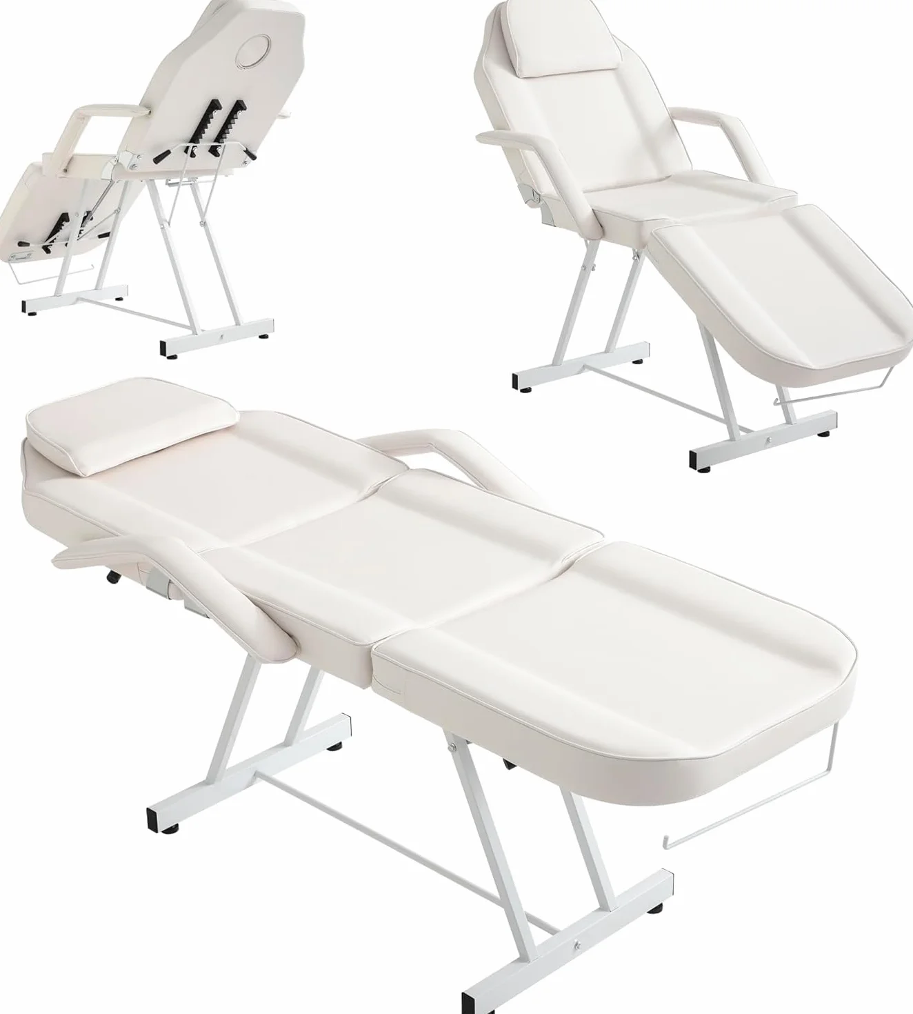 Massageliege mit Rollhocker Kosmetikliege Klappbar Professionelle Weiß | 3 Zonen Höhenverstellbar Massagetisch Massagebett für Beauty SPA Eye Lash's, Tattoos und Pediküre