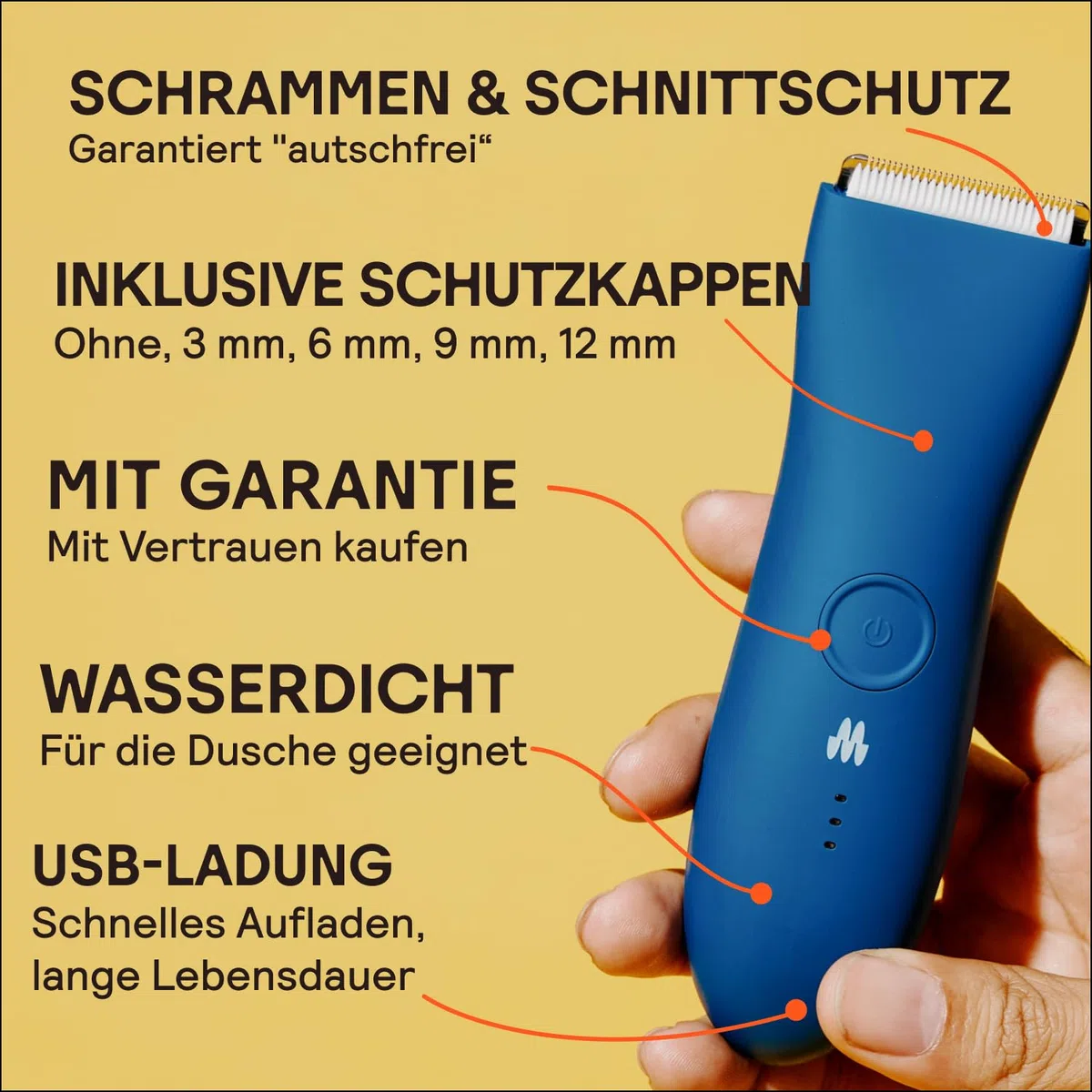 MERIDIAN Ocean Original Intimrasierer Mann, Bodygroom Herren, Körperhaartrimmer, Body Trimmer Herren, Schamhaar Rasierer Männer, Elektrischer Trimmer, Nass Trocken Groomer Blau Pflege Set Männer