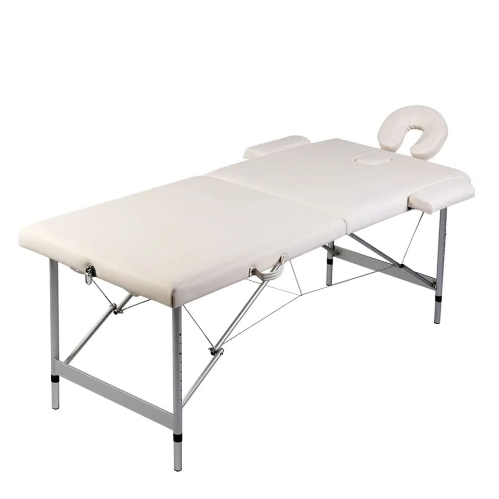 Massageliege klappbar 2-Zonen mit Aluminiumgestell höhenverstellbar tragbar für Massage Shiatsu Reiki Kosmetikliege Cremeweiß 186x68cm