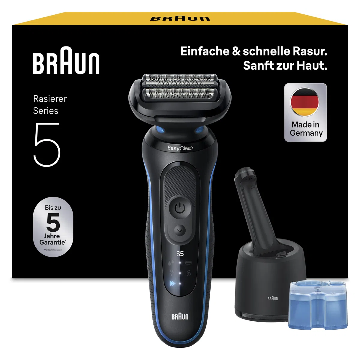 Braun Rasierer Herren Elektrisch Series 5, 52-B7000cc, Blau - Kabelloser Elektrorasierer, Barttrimmer mit 50 Min. Akku, Wasserdicht, Made in Germany, Inkl. 4in1 SmartCare Center