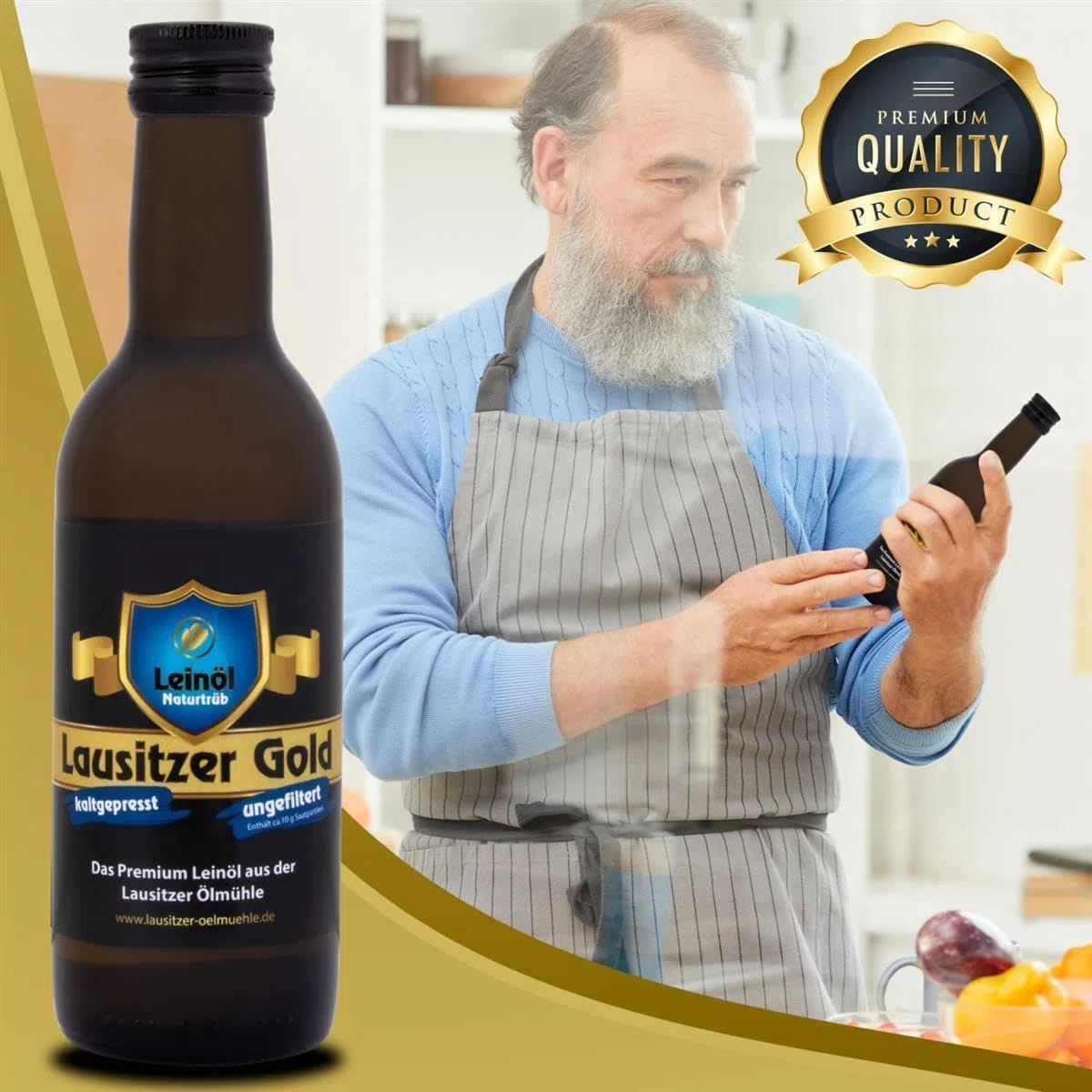3 x Lausitzer Leinöl - Lausitzer Gold (kaltgepresstes ungefiltertes Premium Leinöl), 3x 750ml