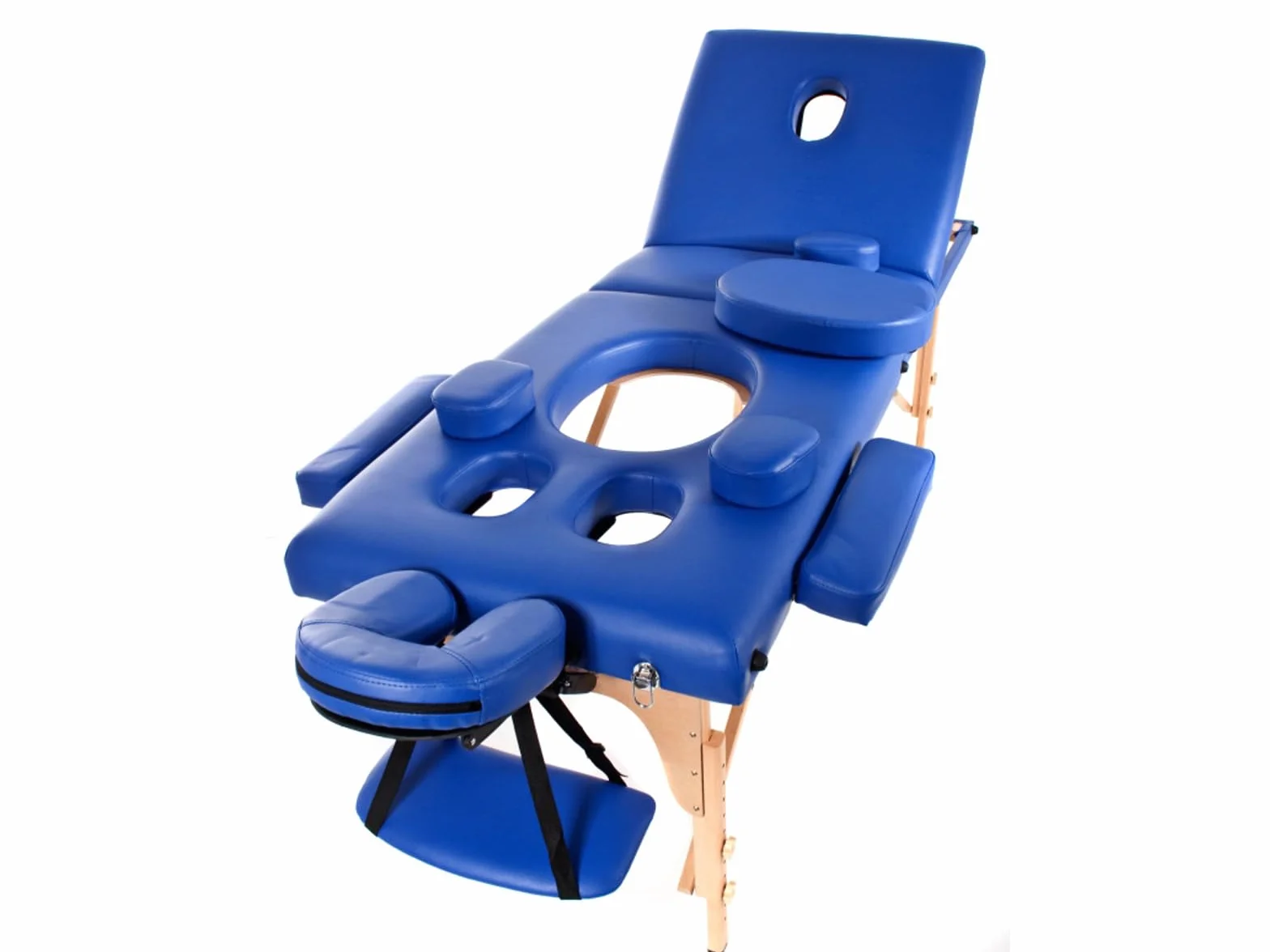 QUIRUMED Schwangeren-Massagetisch, klappbar, 194 x 70 cm, blau, Holz, Kunstleder, Bauchloch, Gesichtsloch, abnehmbare Kopfstütze, bis zu 150 kg