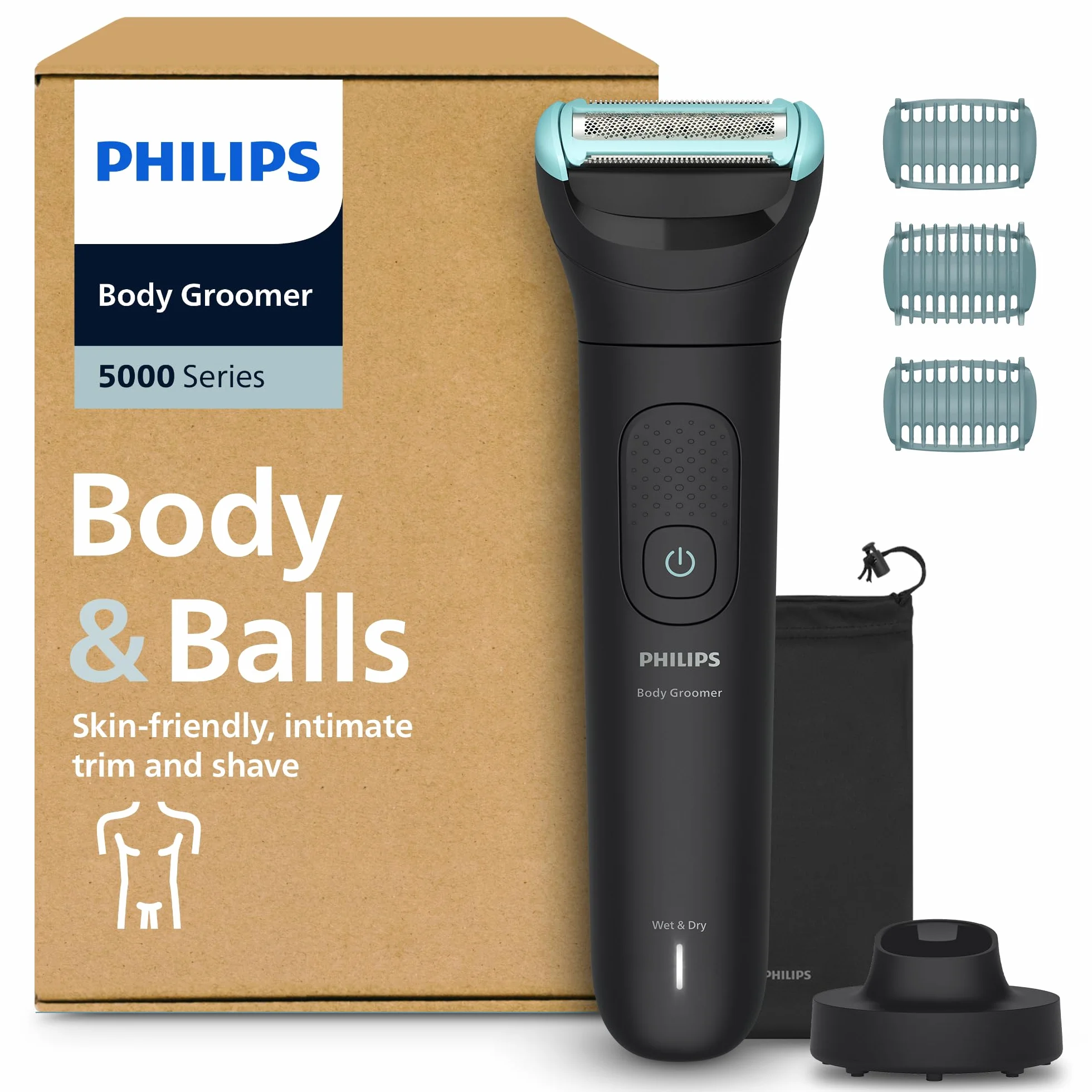 Philips Bodygroom Series 5000 – Trimmer für Männer mit Rasiersystem mit Dreifachschutz, auch zur Nutzung im Intimbereich, 100% duschfest, 100 Min. Laufzeit, Modell BG5485/30